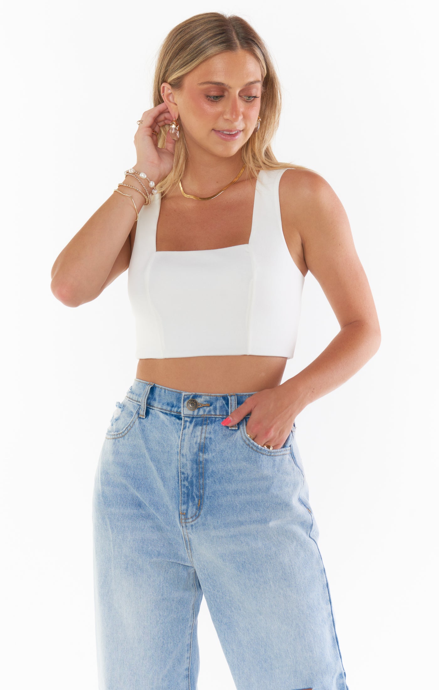 White Stretch Crop Top for Women | Ansley