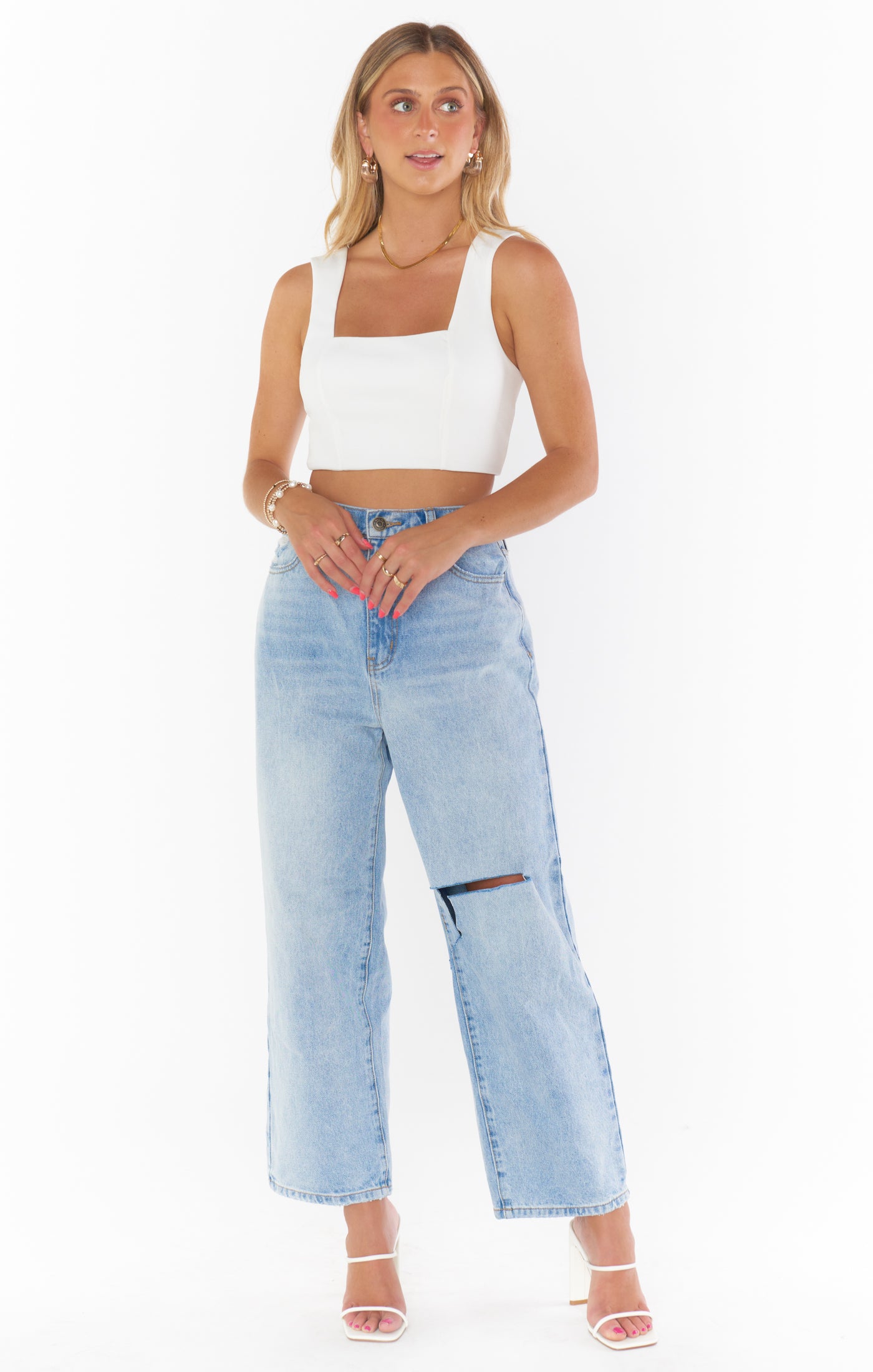 White Stretch Crop Top for Women | Ansley