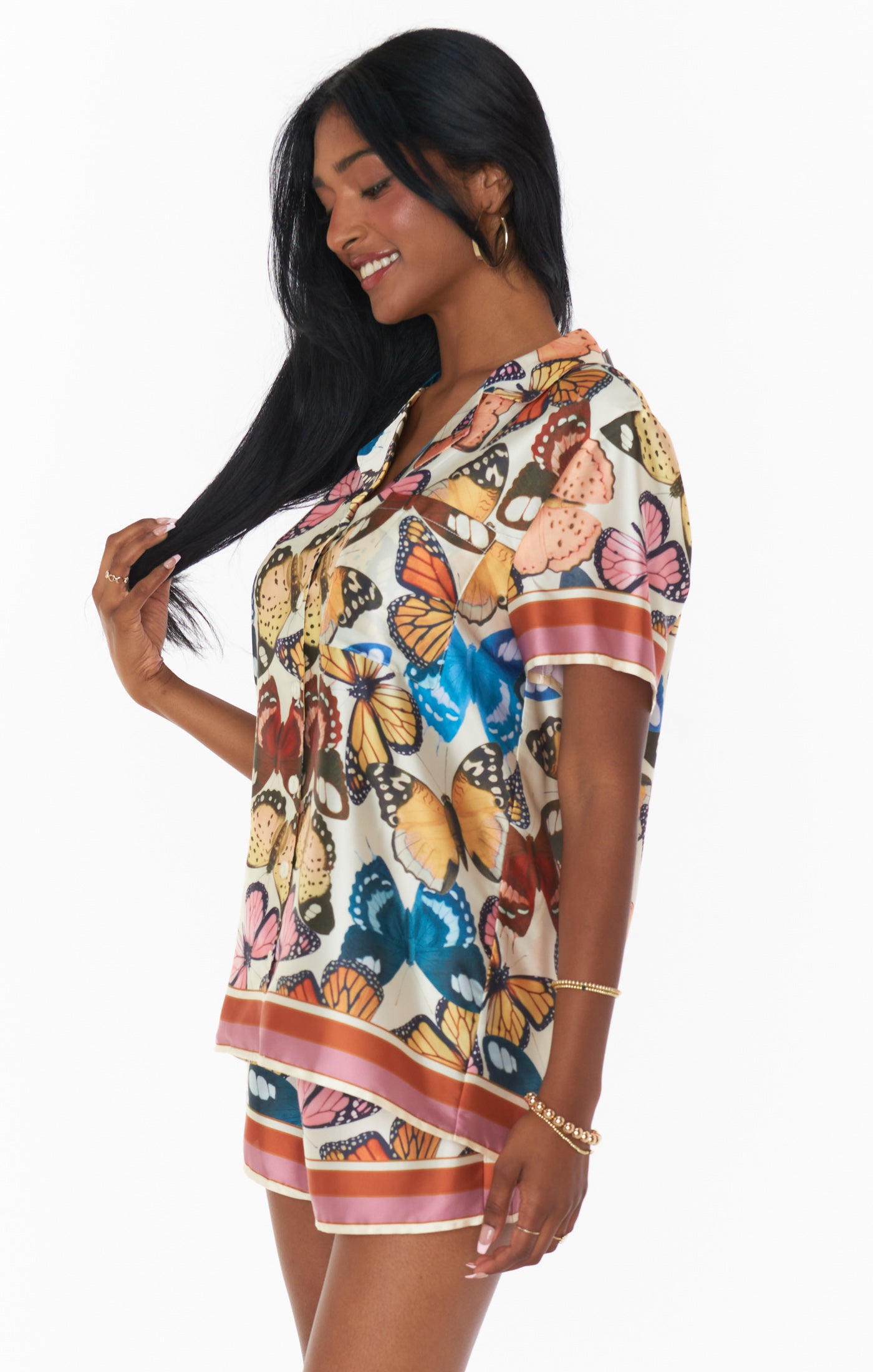 Butterfly Print Sleep Set with Pocket & Elastic Waist | Baileys Silky