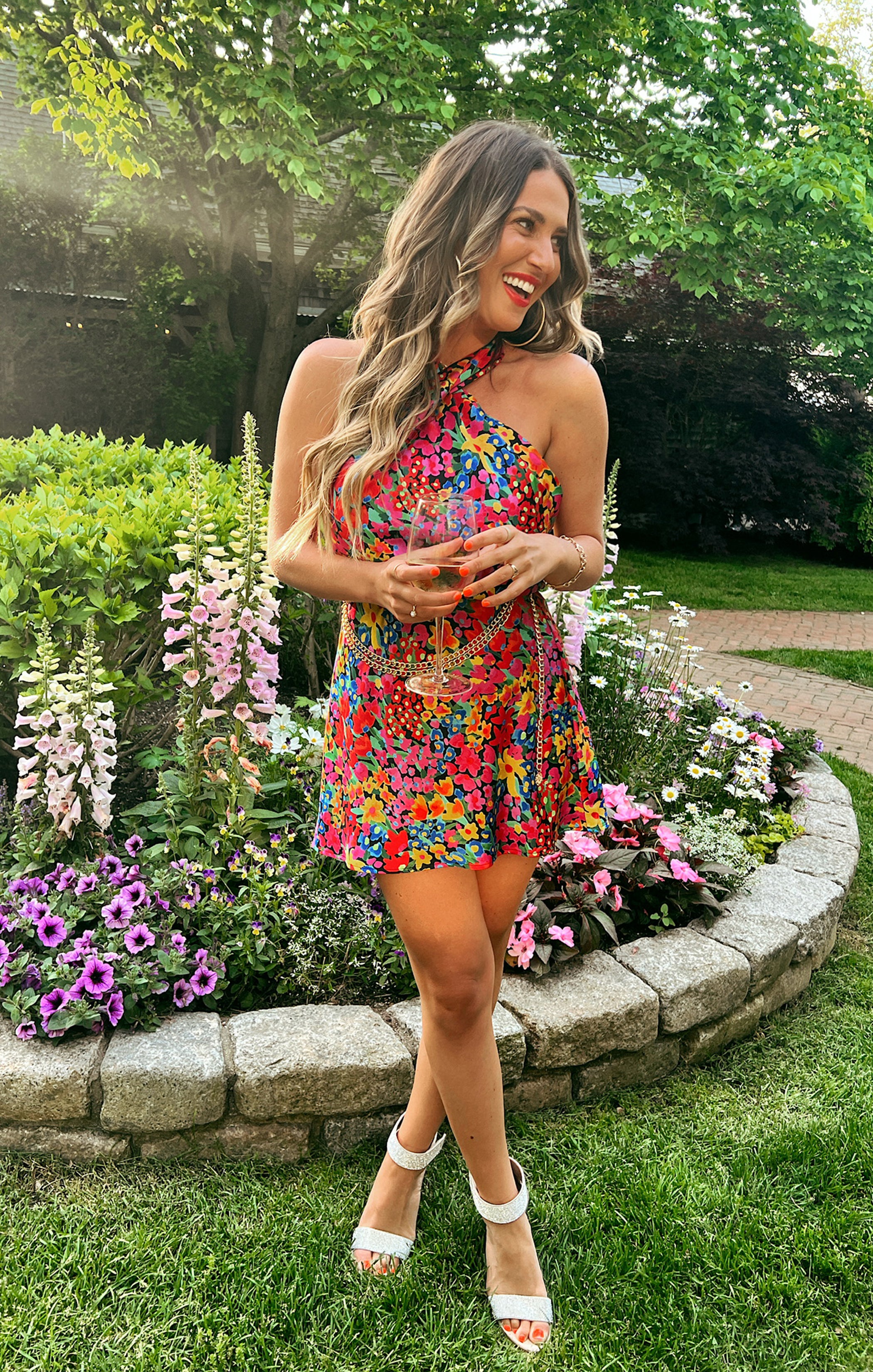 Jasmine Halter Mini Dress with Open Back | Garden Glow