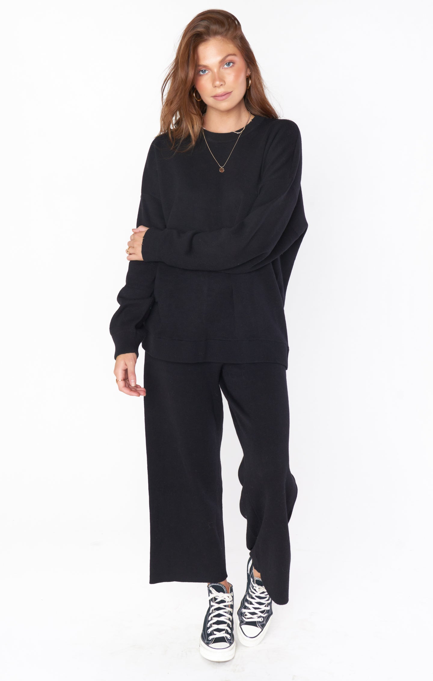 Black Oversized Knit Sweater with Puff Sleeves | Mumu