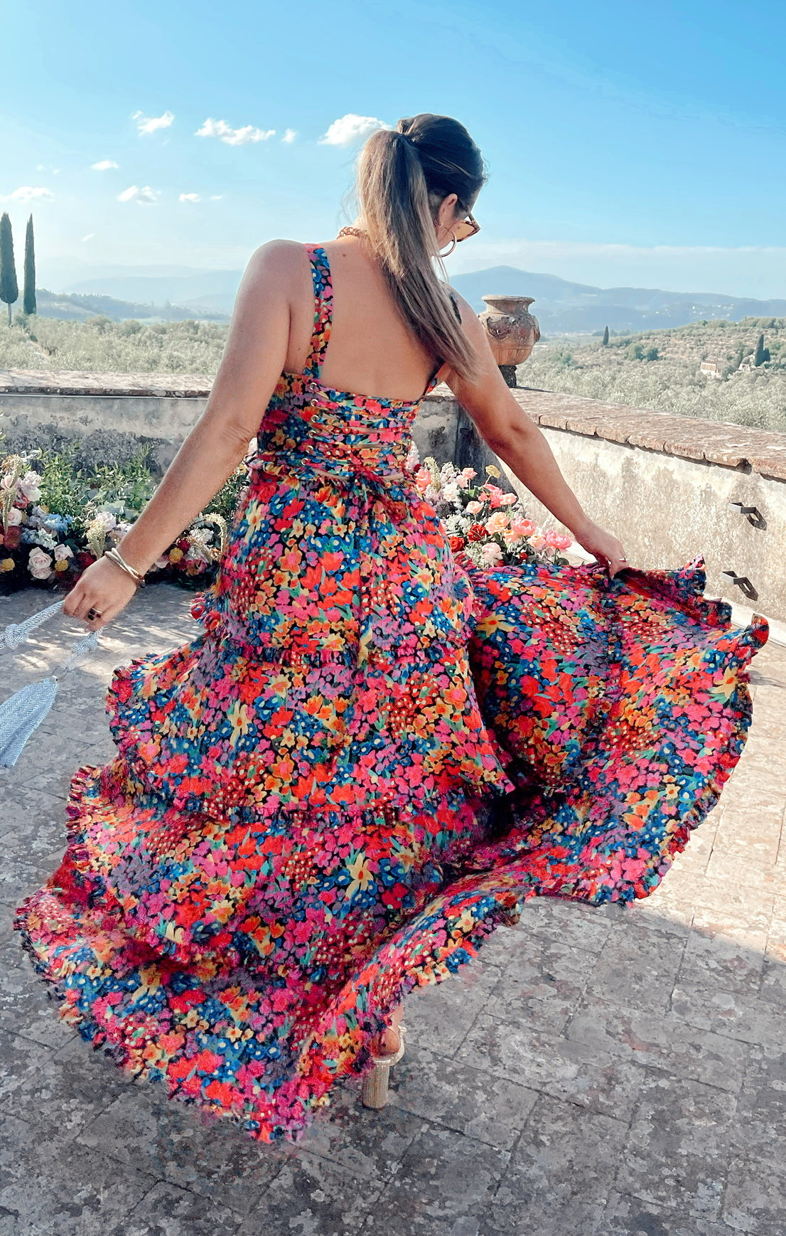 Luxury Satin Corset Dress with Maxi Hem & Side Slit | Garden Glow