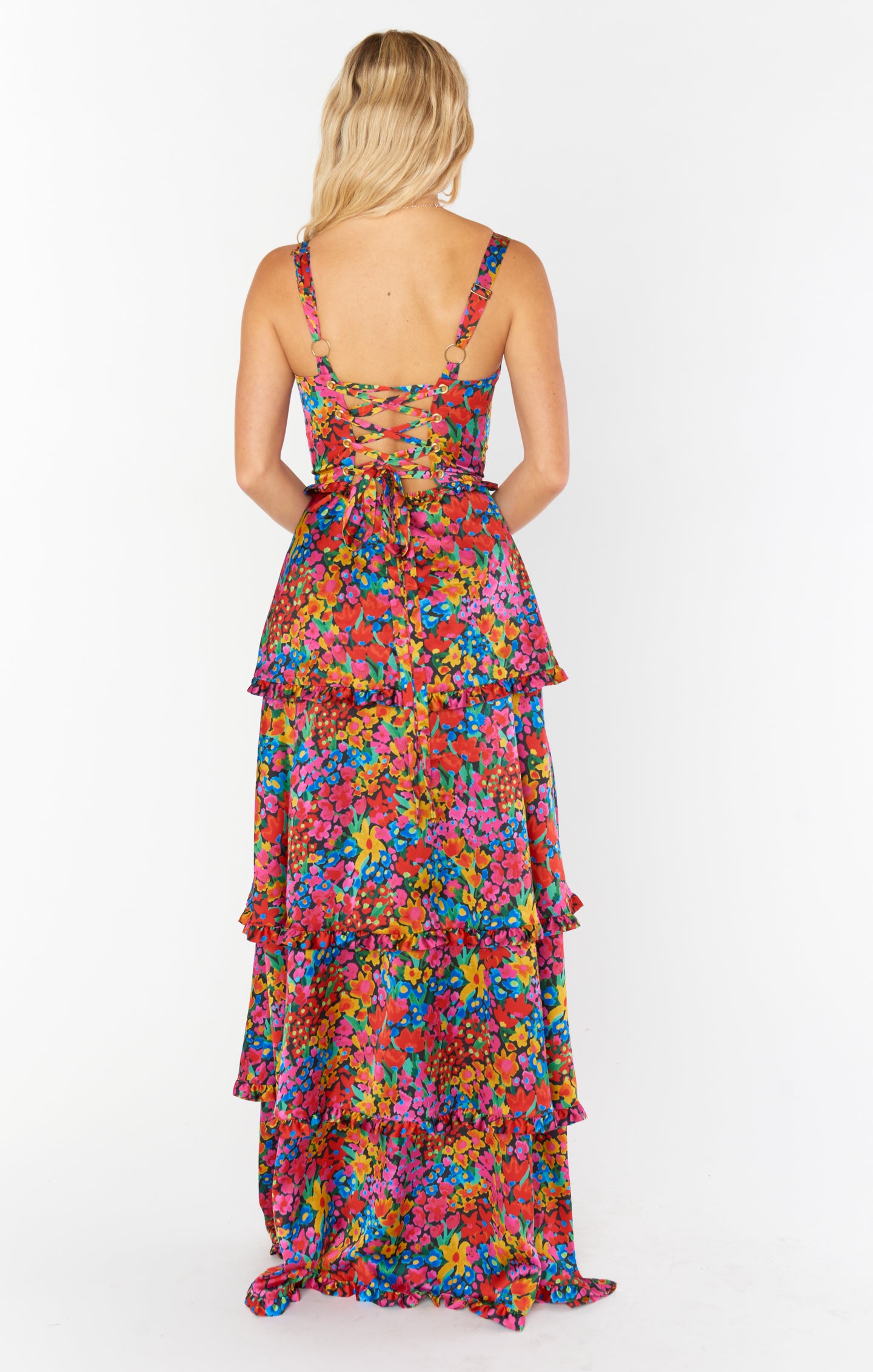 Luxury Satin Corset Dress with Maxi Hem & Side Slit | Garden Glow