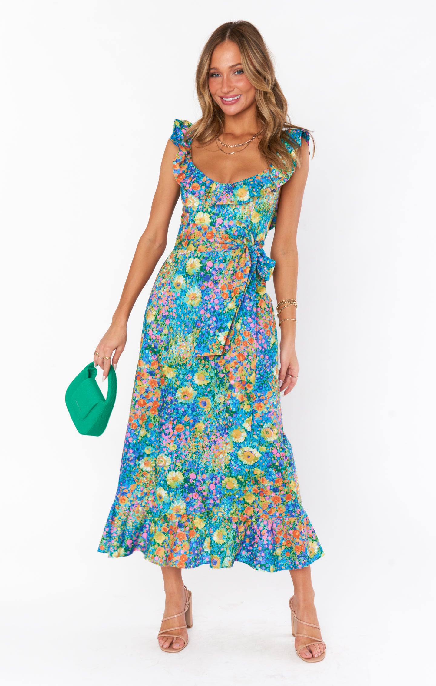 Floral Midi Dress with Square Neck & Smocked Back | Alexis