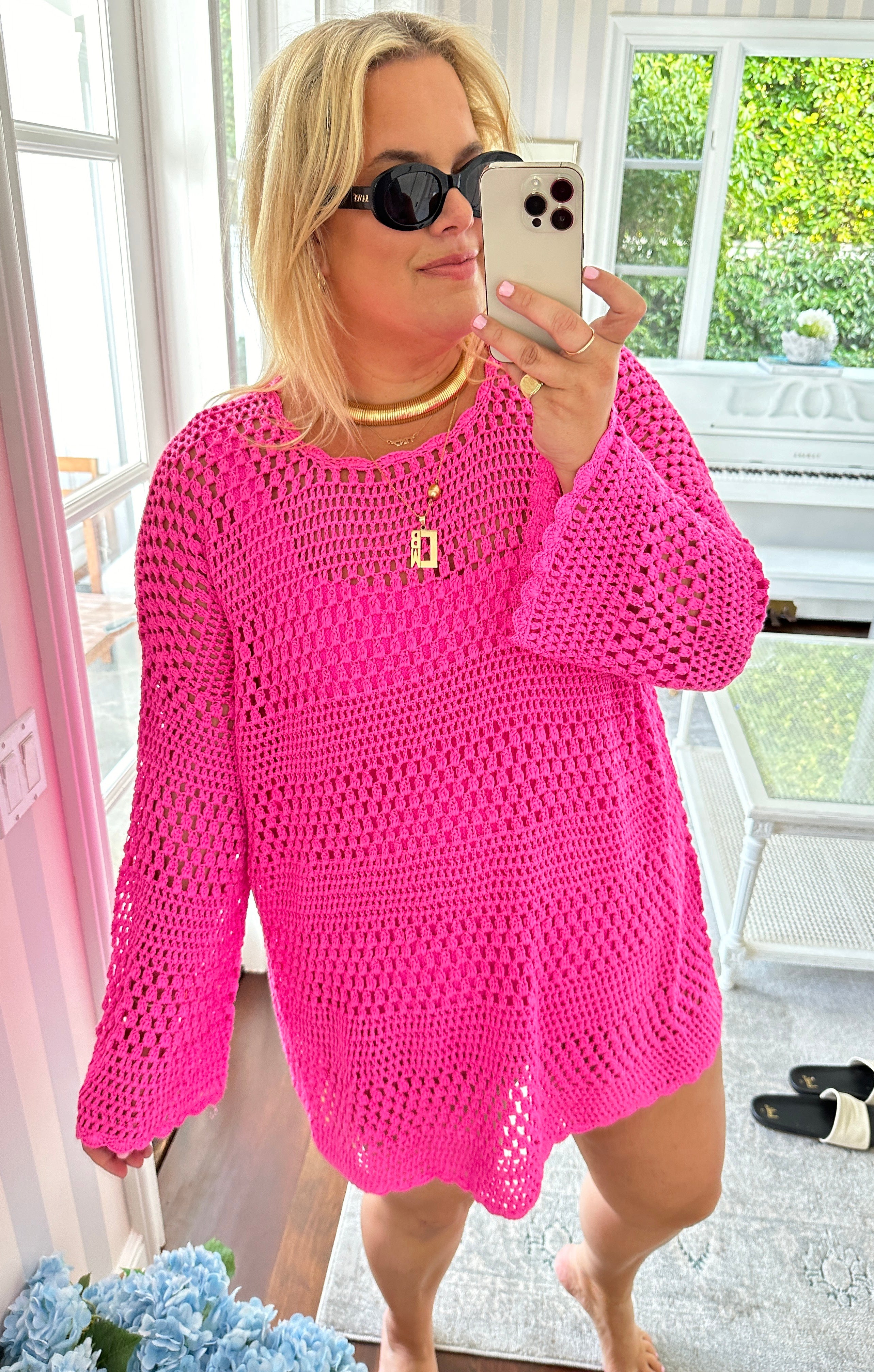 Hot Pink Crochet Pullover Coverup for Swimwear | Paula