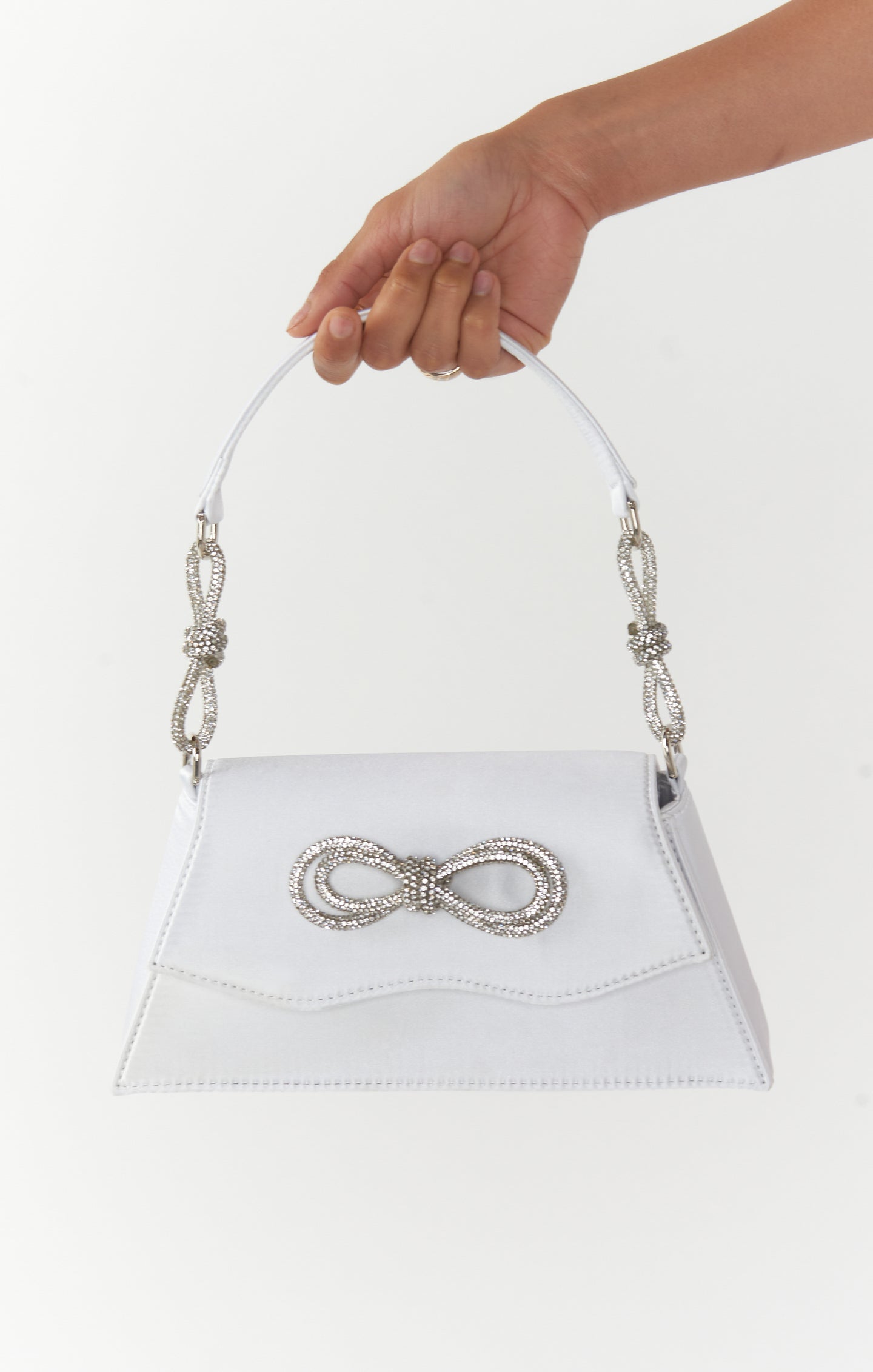 White Satin Bow Clutch for Weddings & Events | Serena