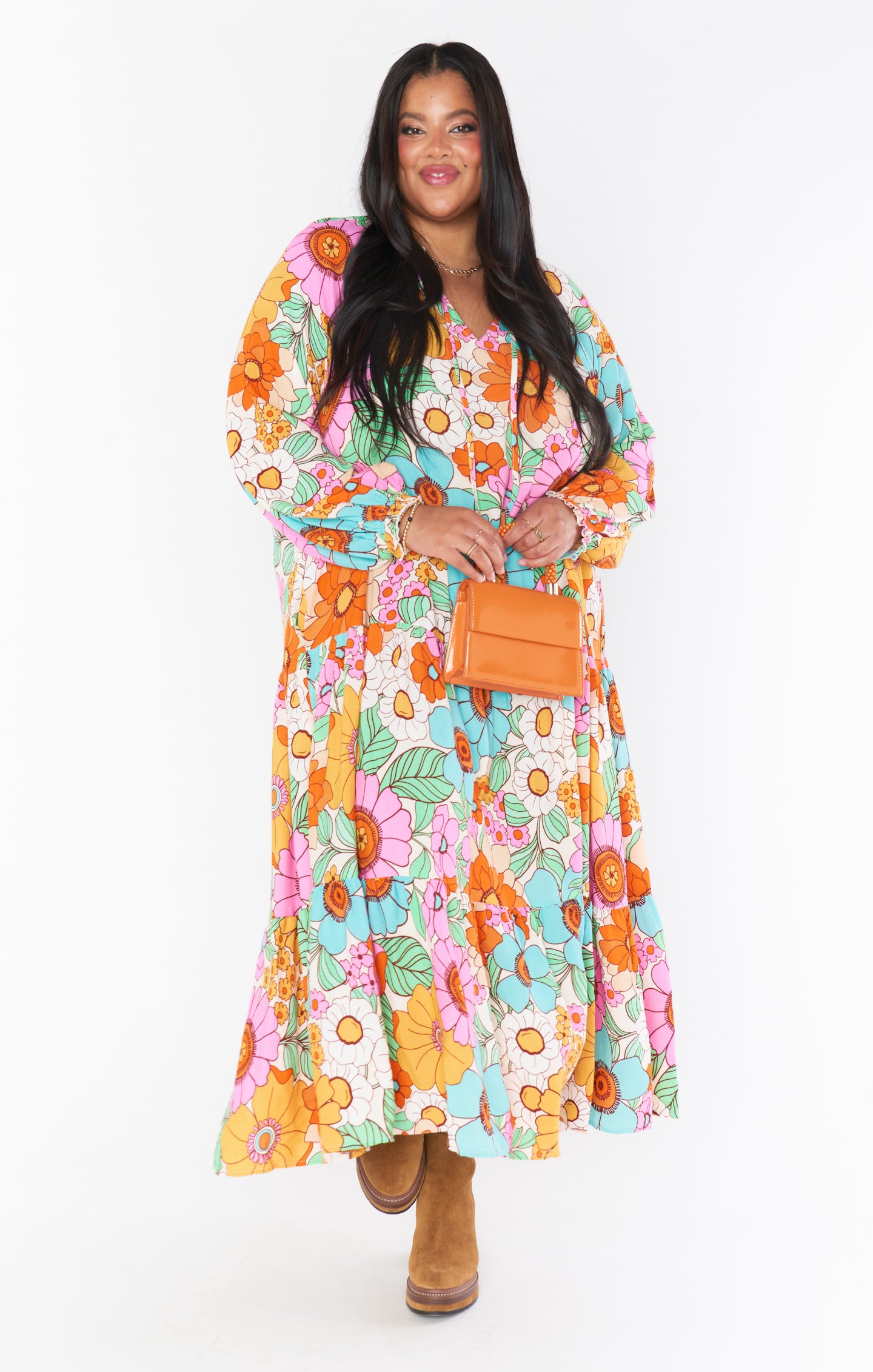Floral Tiered Maxi Dress with V-Neck & Ties | Birdie