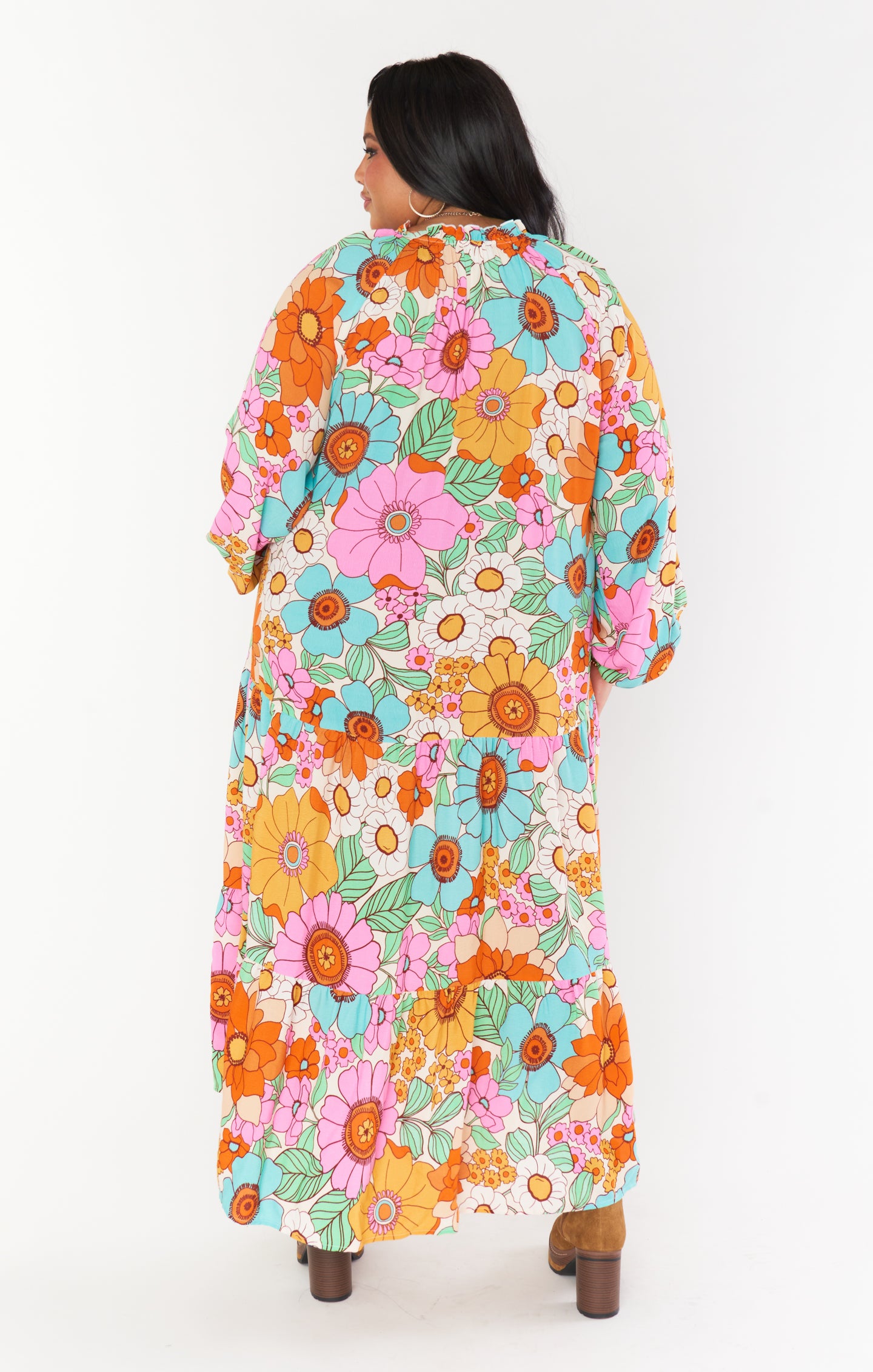 Floral Tiered Maxi Dress with V-Neck & Ties | Birdie
