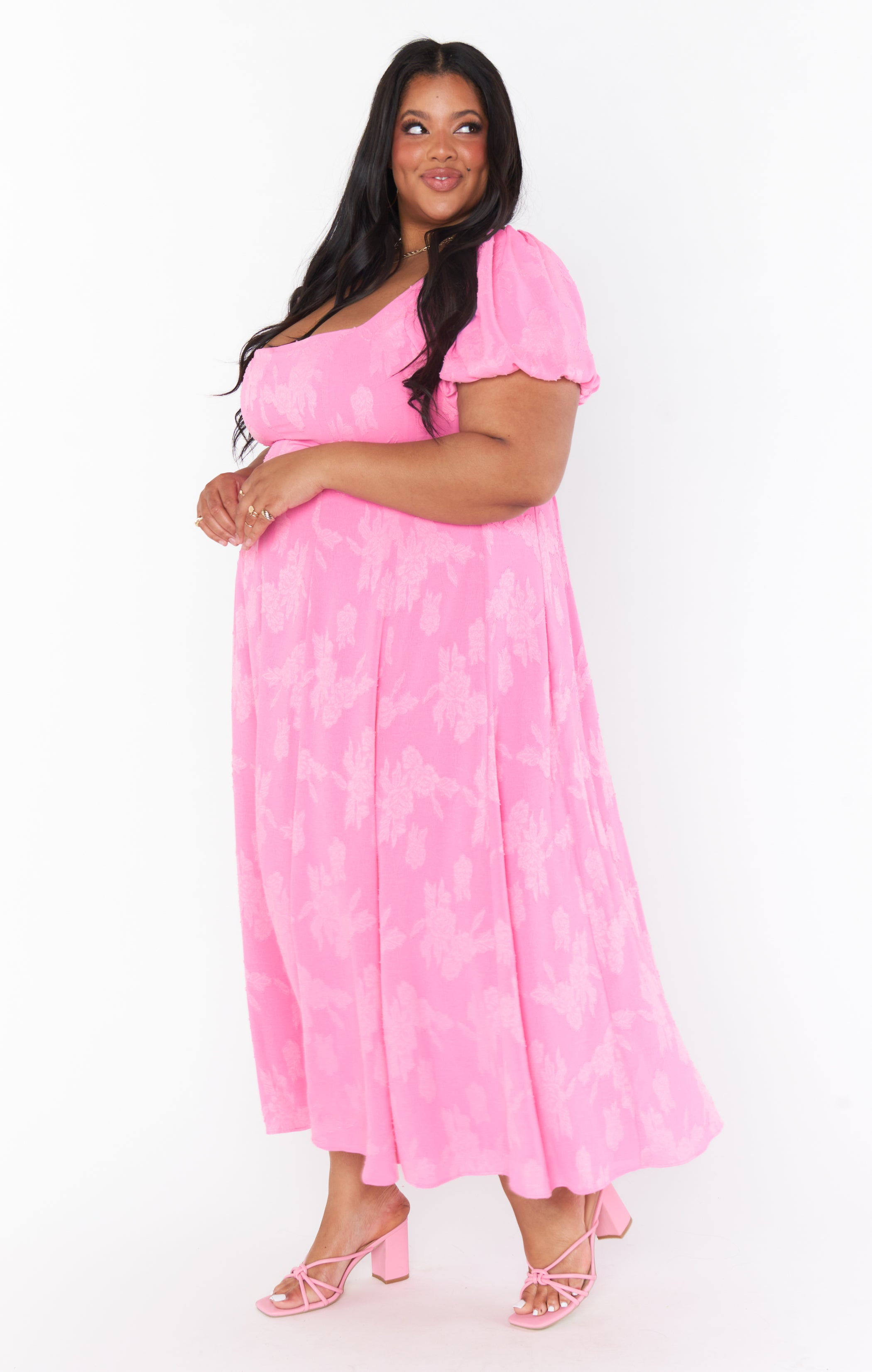 Floral Midi Dress with Puff Sleeves & Smocked Back | Mia