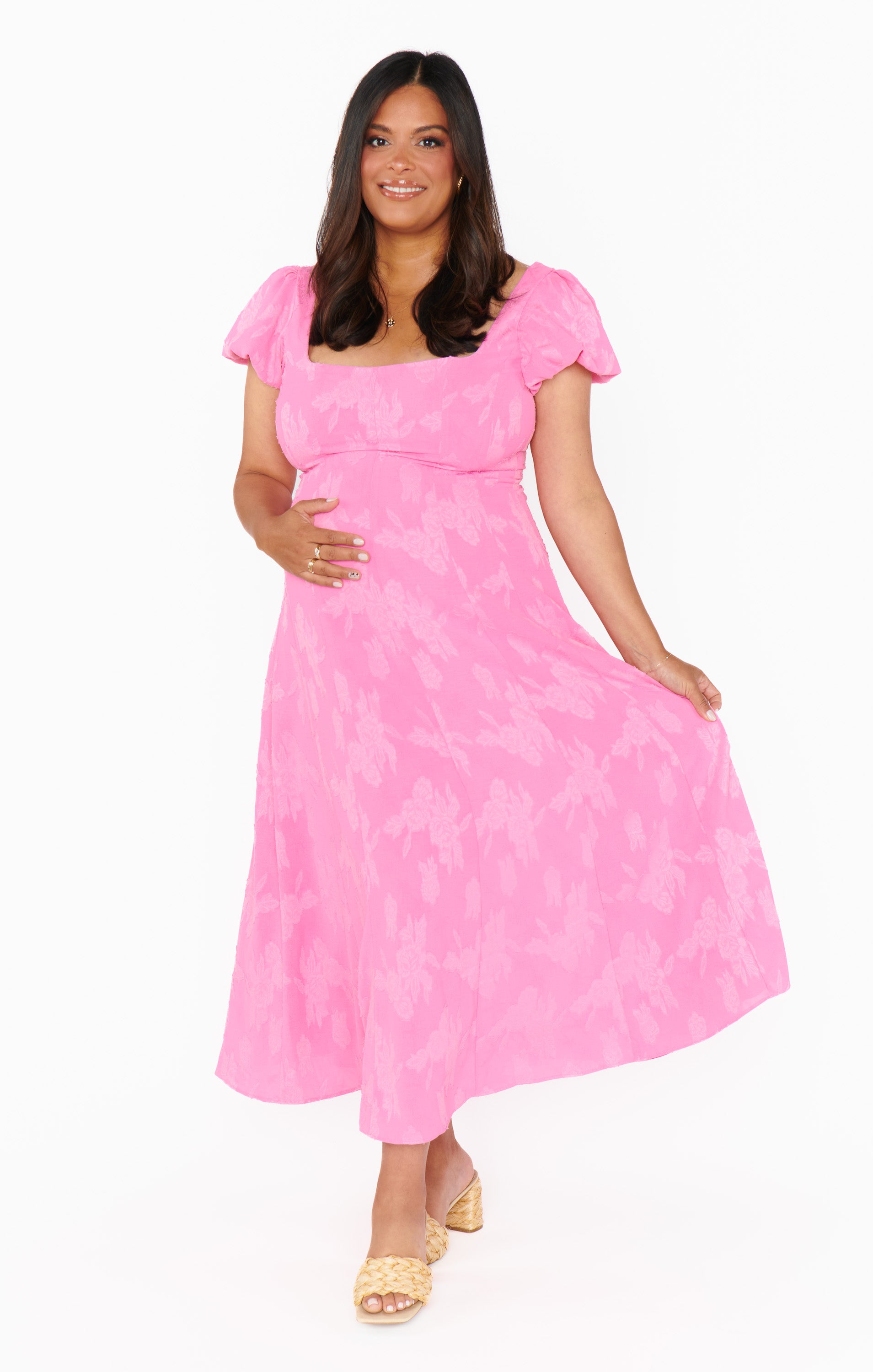 Floral Midi Dress with Puff Sleeves & Smocked Back | Mia