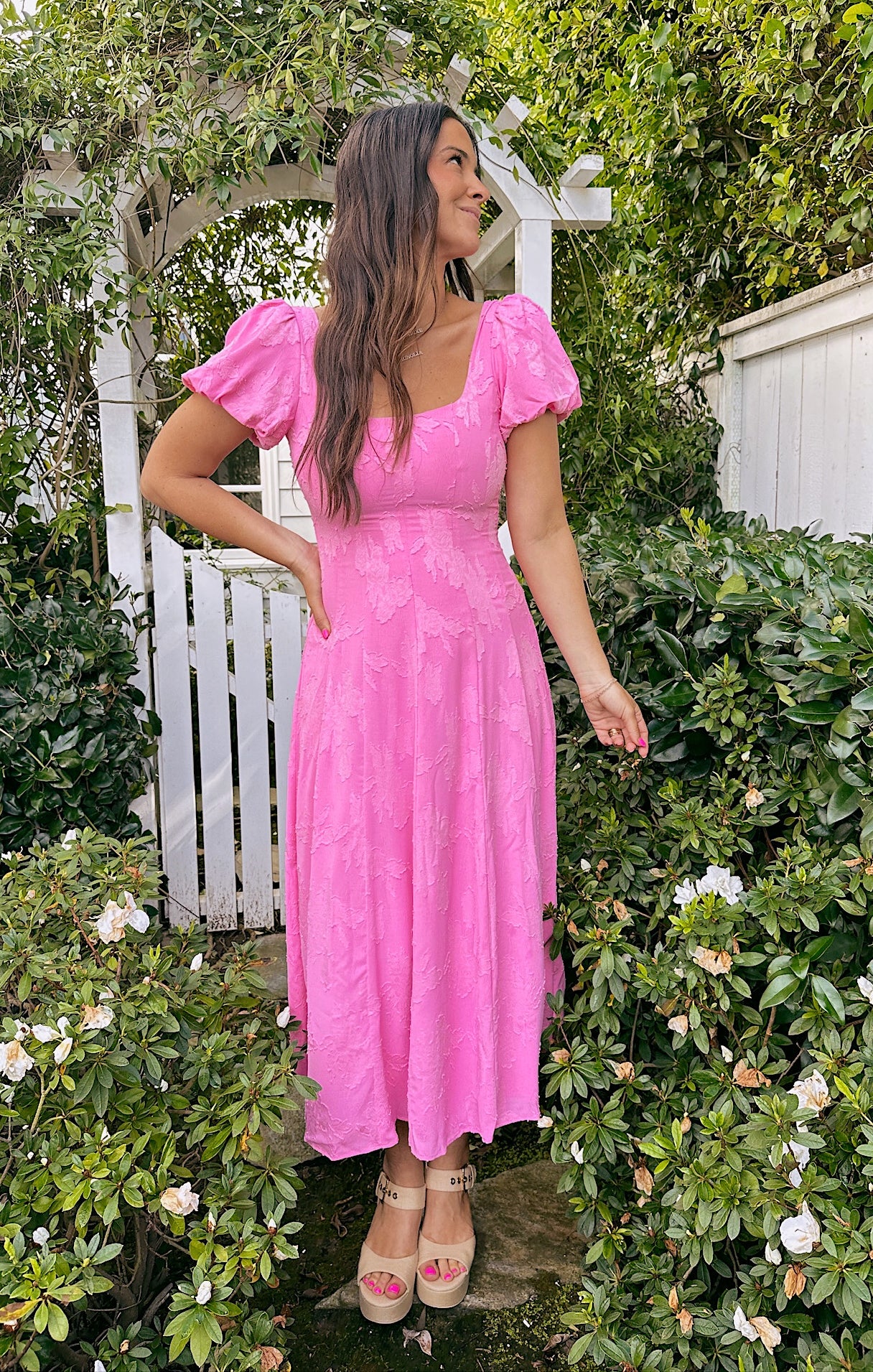 Floral Midi Dress with Puff Sleeves & Smocked Back | Mia