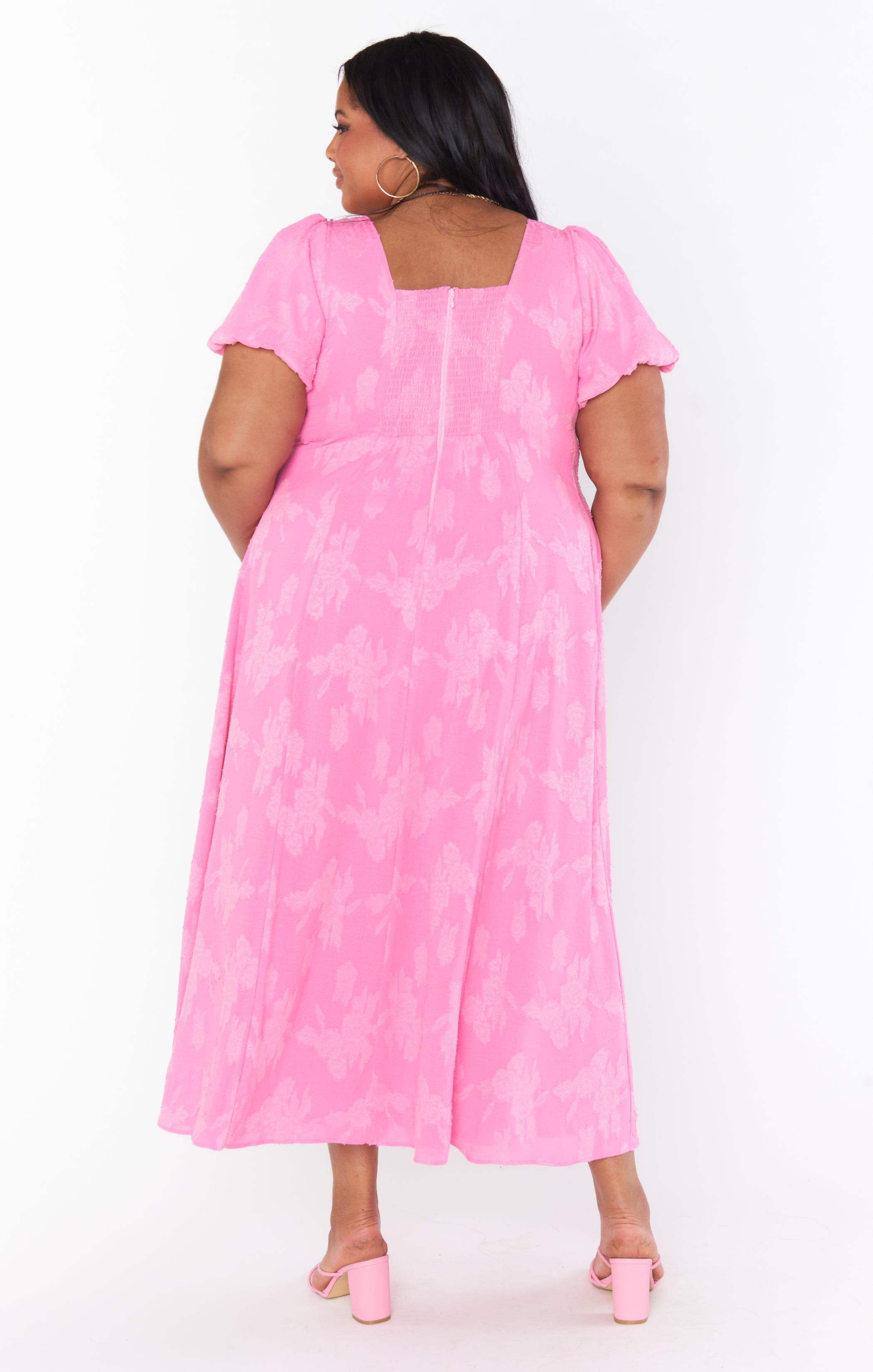 Floral Midi Dress with Puff Sleeves & Smocked Back | Mia