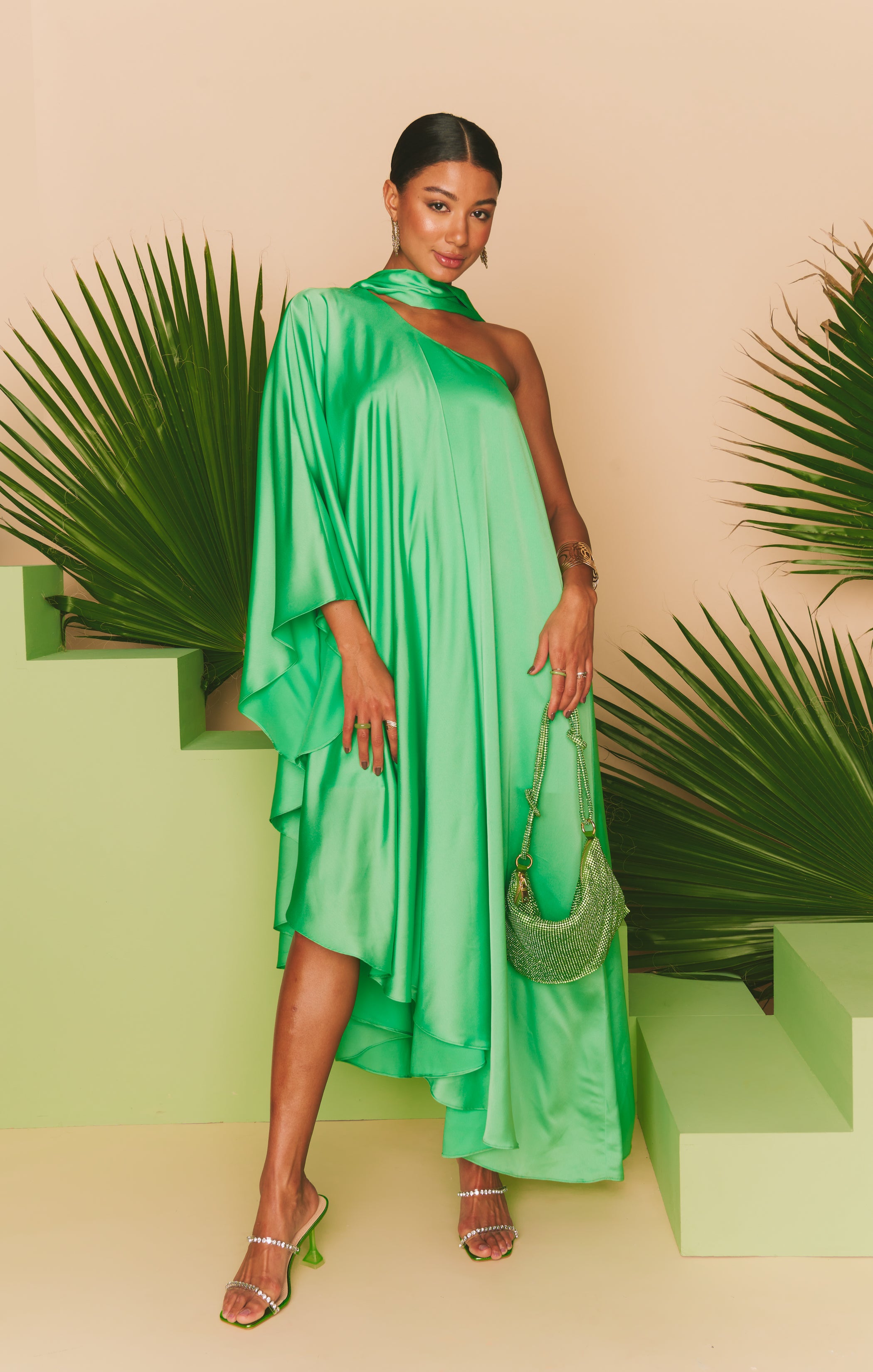 One Shoulder Maxi Dress for Weddings | Kiwi Luxe Satin Rhea