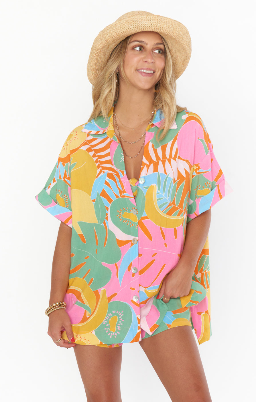 Oversized Short Sleeve Button Down Shirt | Parker Tropical Fruit