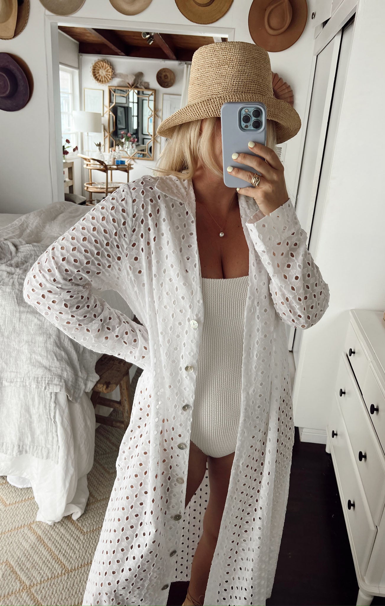 White Eyelet Button Down Midi Dress | Dayton