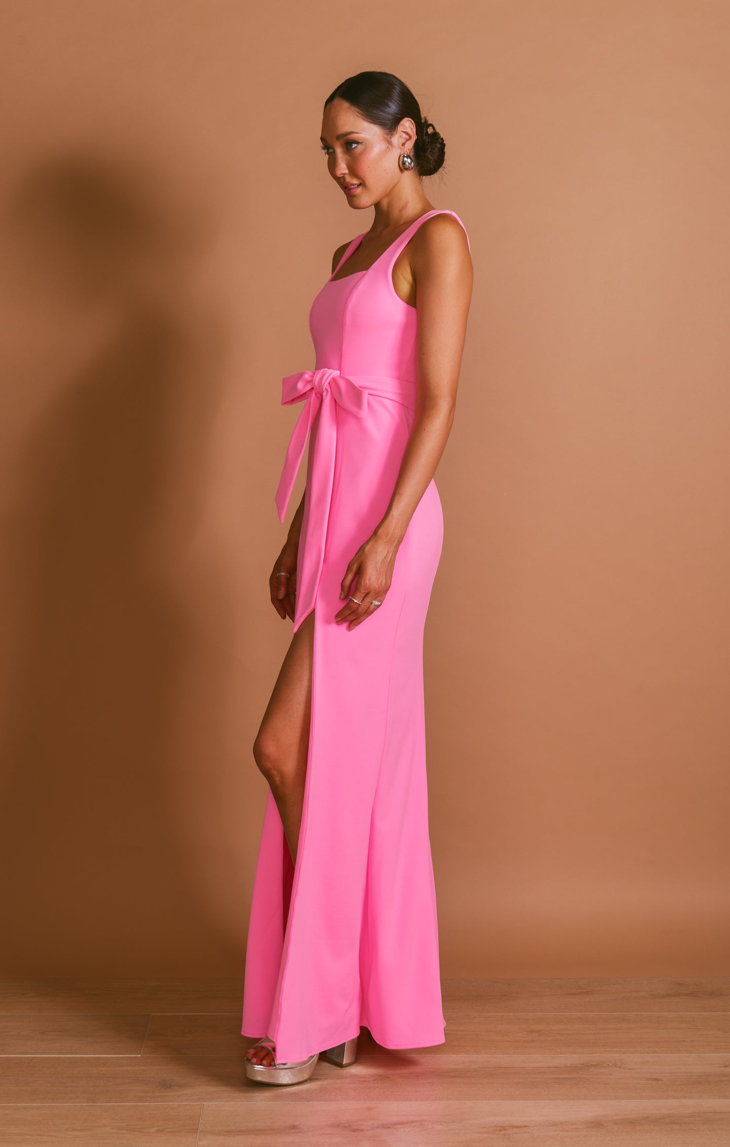Form-Fitting Pink Maxi Gown with Side Slit | Paris Gown