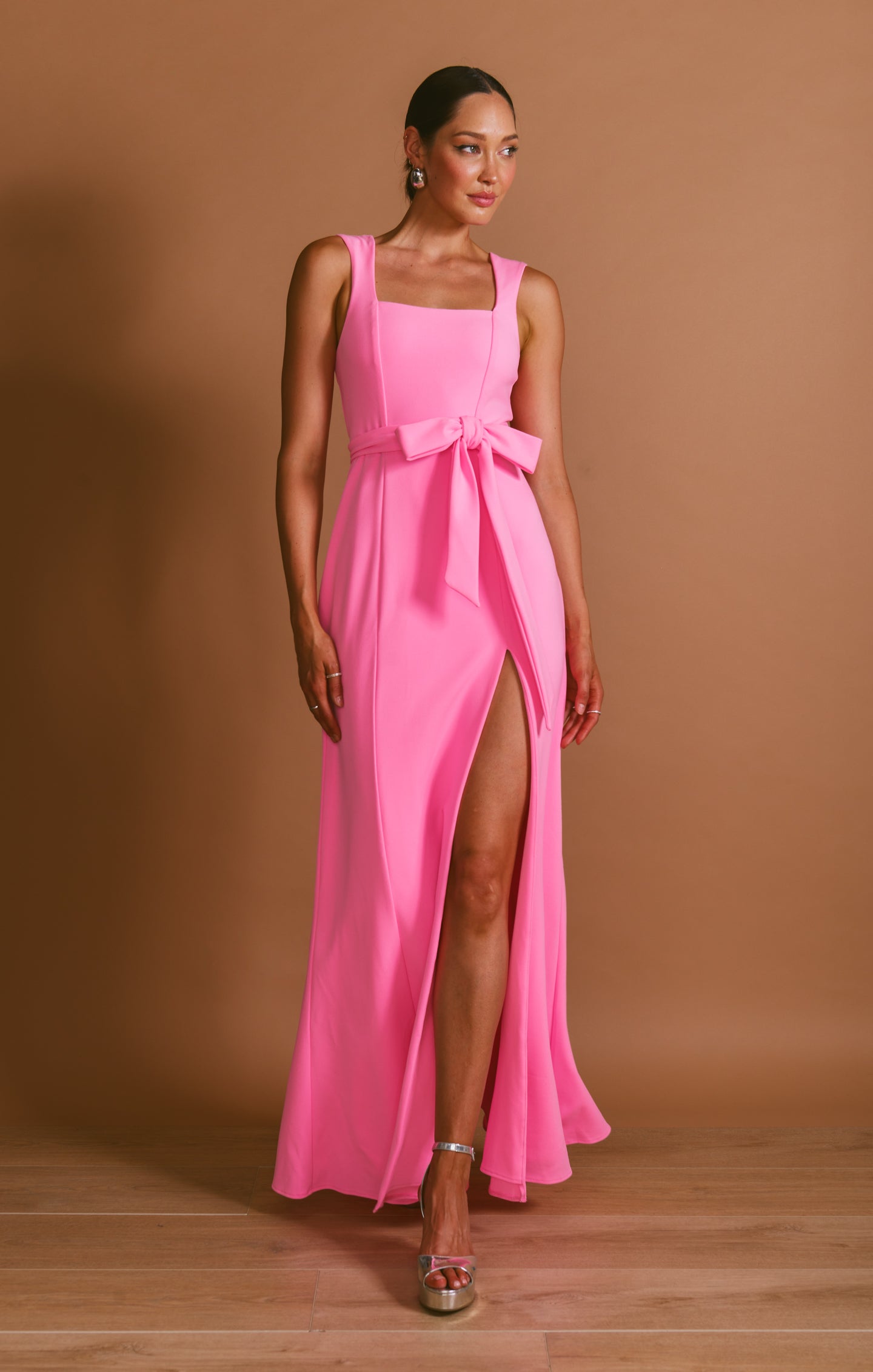 Form-Fitting Pink Maxi Gown with Side Slit | Paris Gown