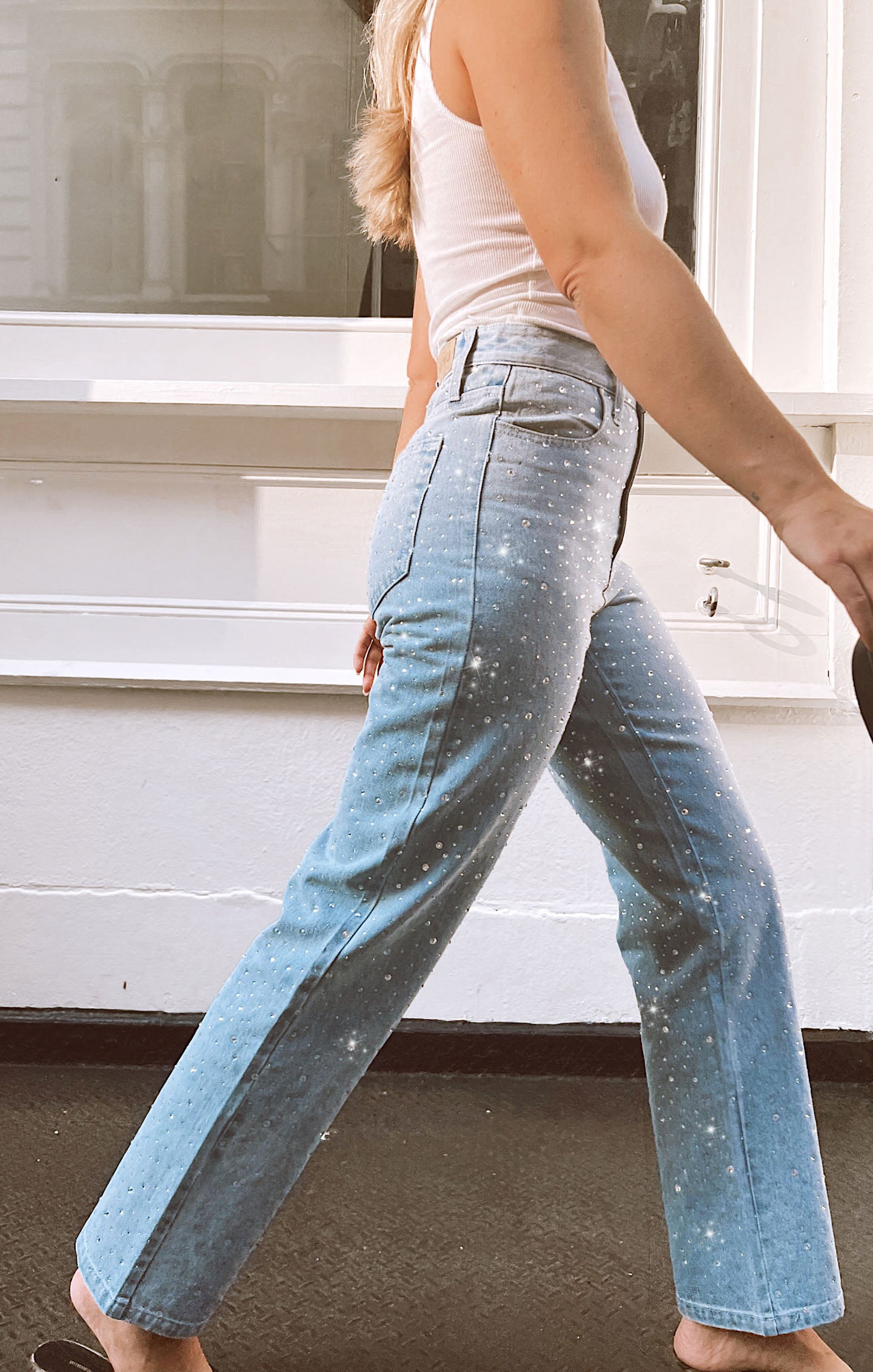 Embellished Indigo Straight Leg Jeans for Women | Icon Jeans