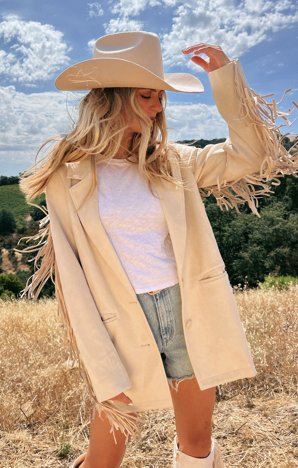 Cream Faux Suede Fringe Jacket for Festivals & Outings | Sierra