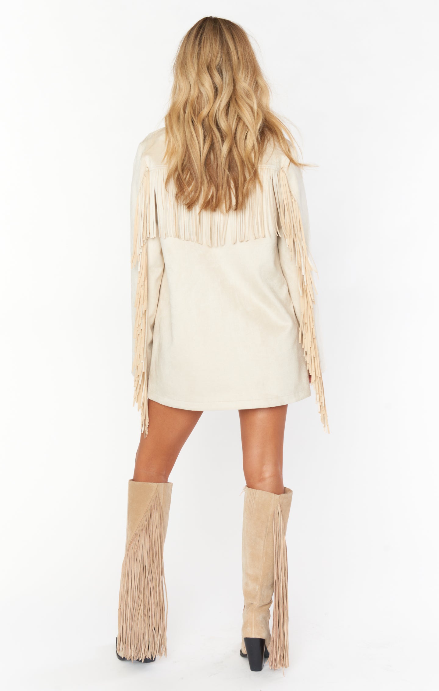 Cream Faux Suede Fringe Jacket for Festivals & Outings | Sierra
