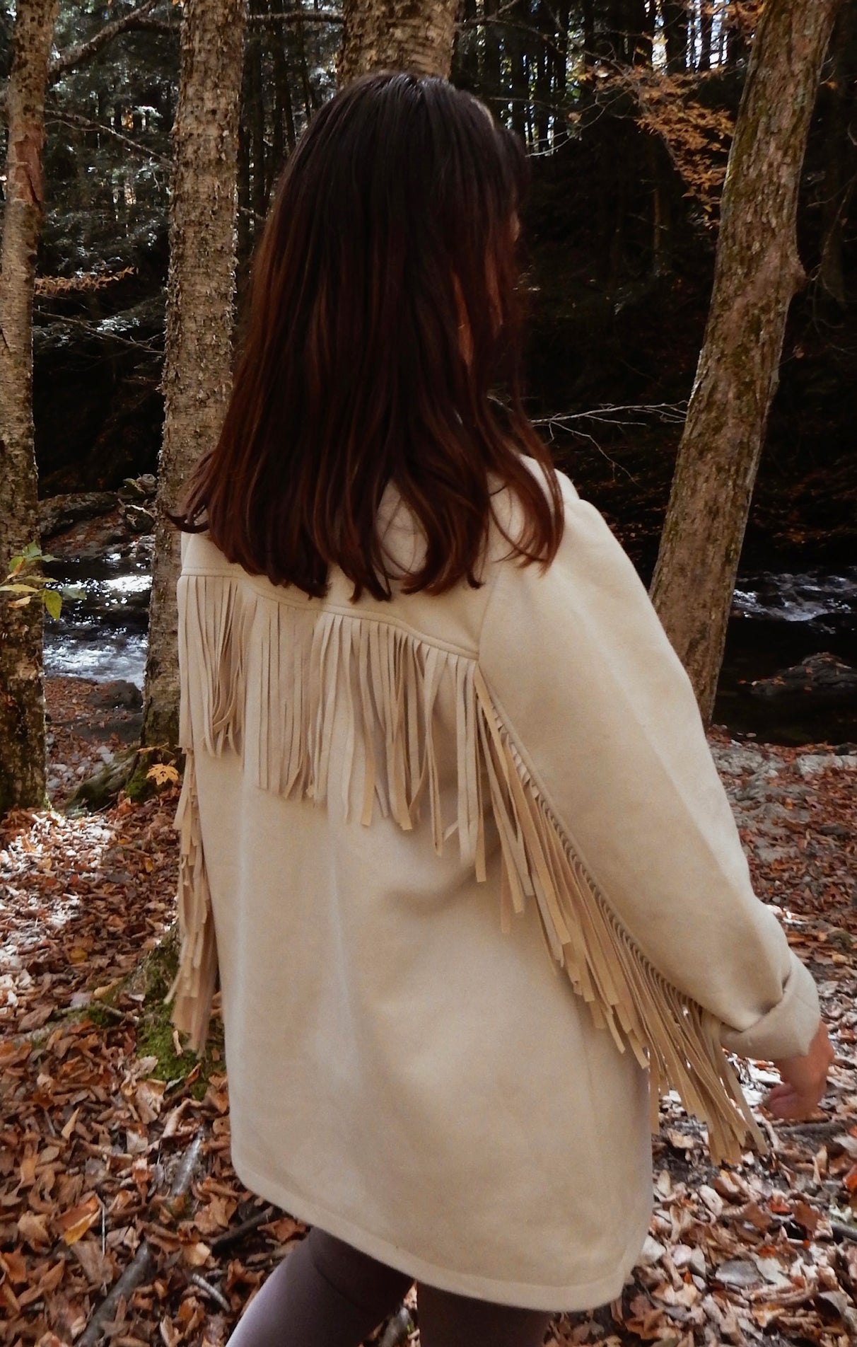 Cream Faux Suede Fringe Jacket for Festivals & Outings | Sierra