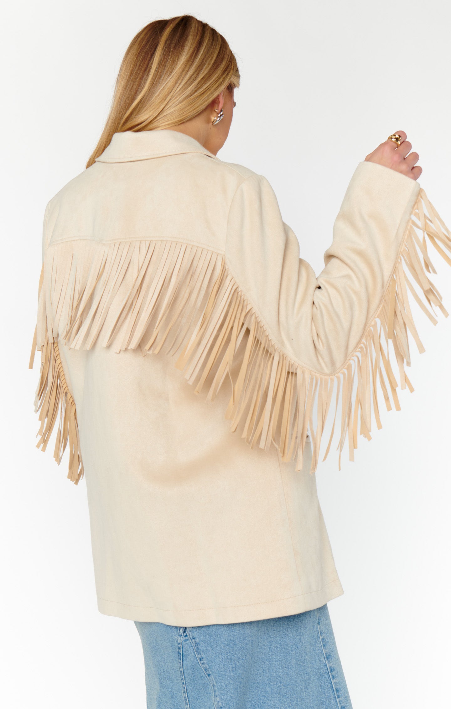 Cream Faux Suede Fringe Jacket for Festivals & Outings | Sierra