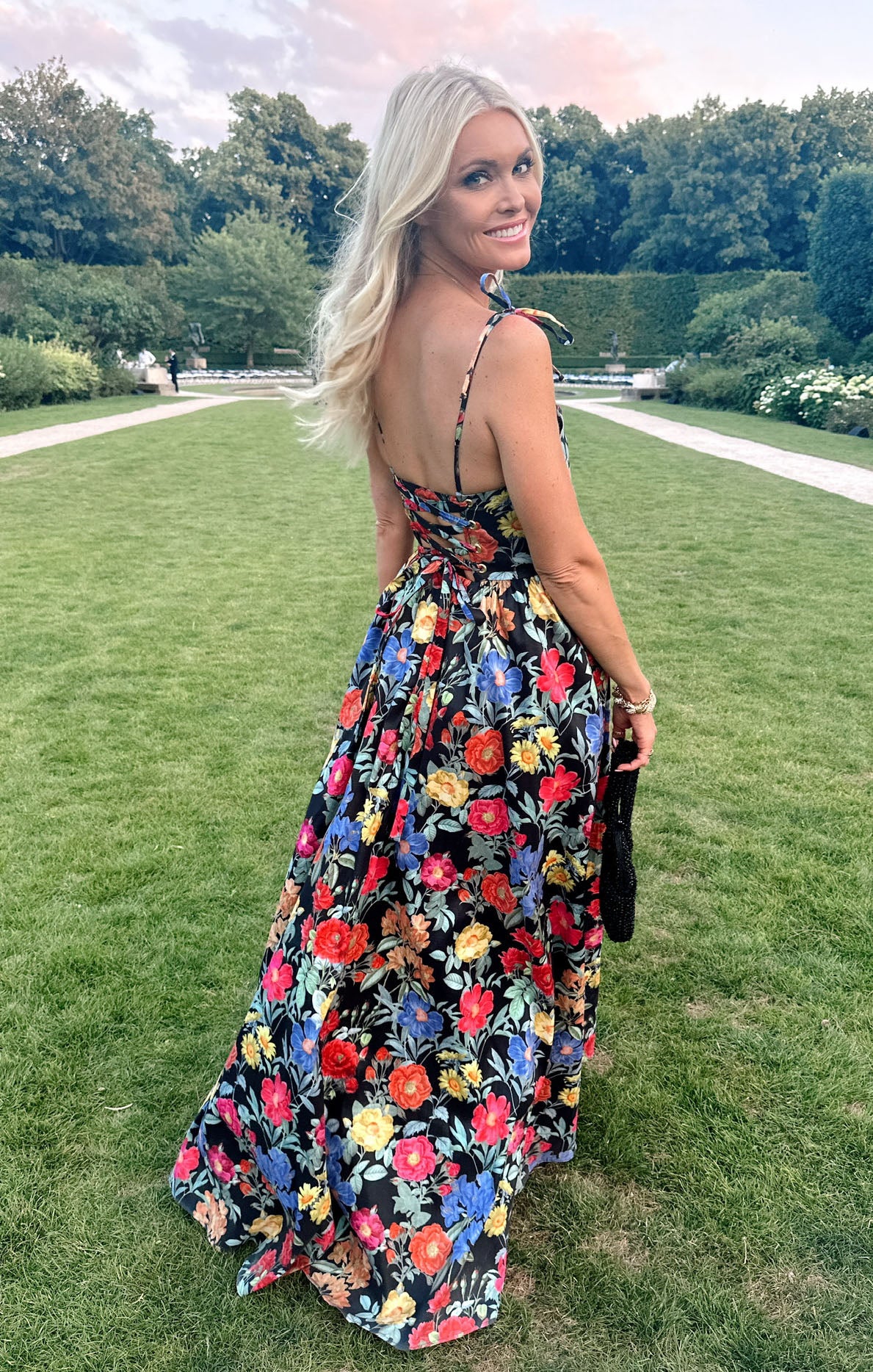 Peony Print Maxi Dress with Corset Bodice & Side Slit | Juliet