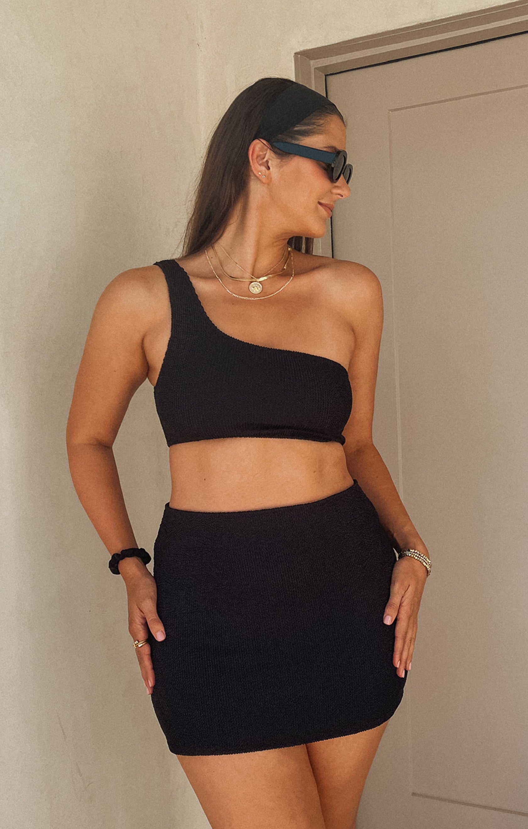 Scrunch Mini Skirt for Swim Coverups | Mary High Waist Black