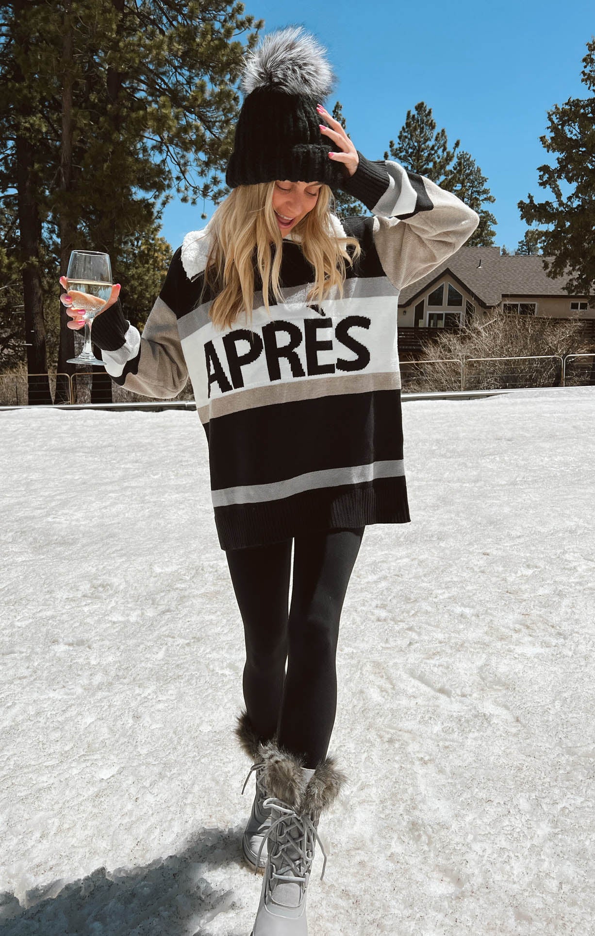 Oversized Half Zip Pullover for Skiing & Winter | Weston Stripe Knit