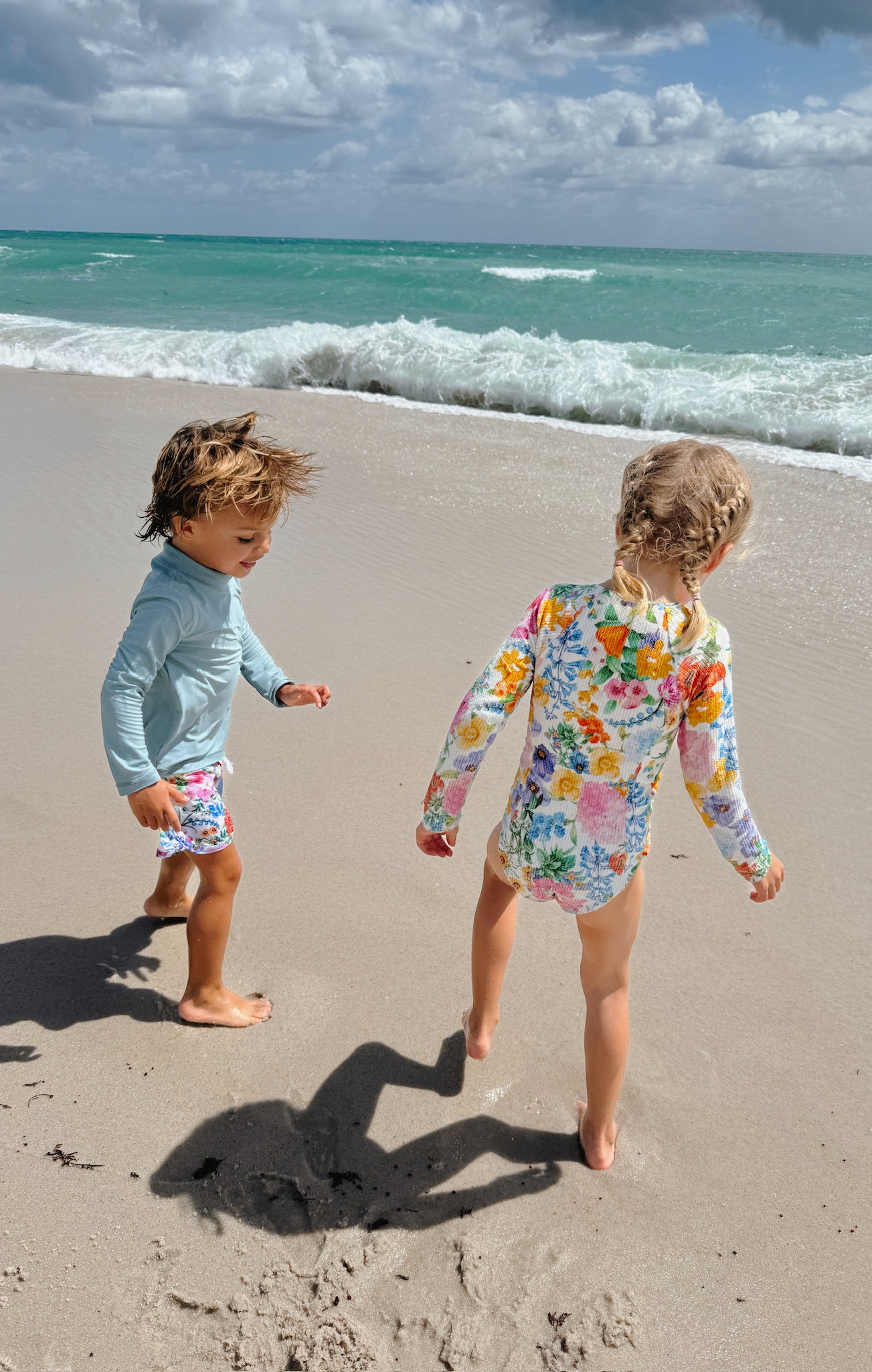 Floral Ivory Baby One Piece with Rib Scrunch | Little Surfside