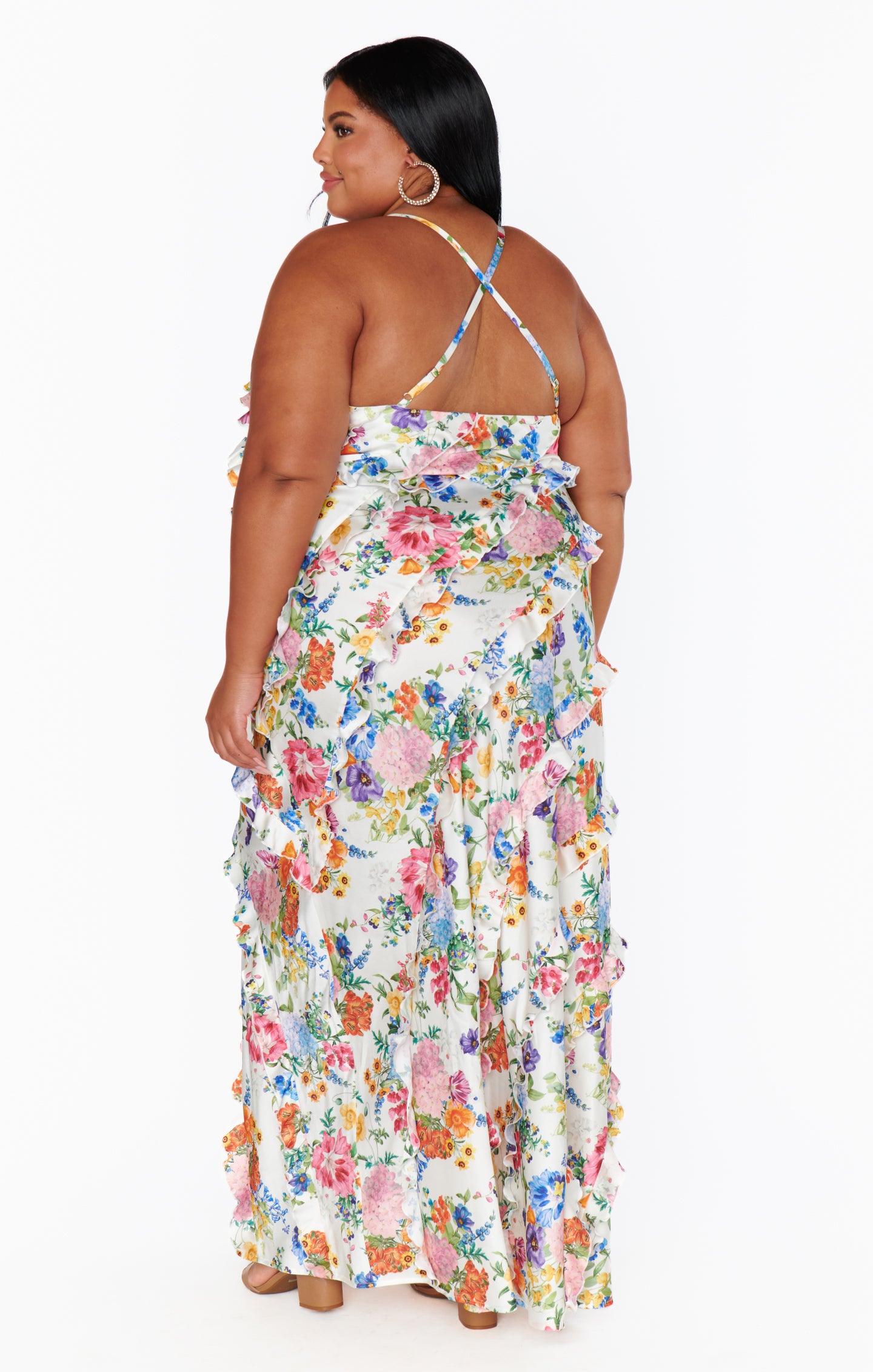 Floor Length Ruffle Dress for Bridesmaids & Weddings | Ivory Botanical Floral