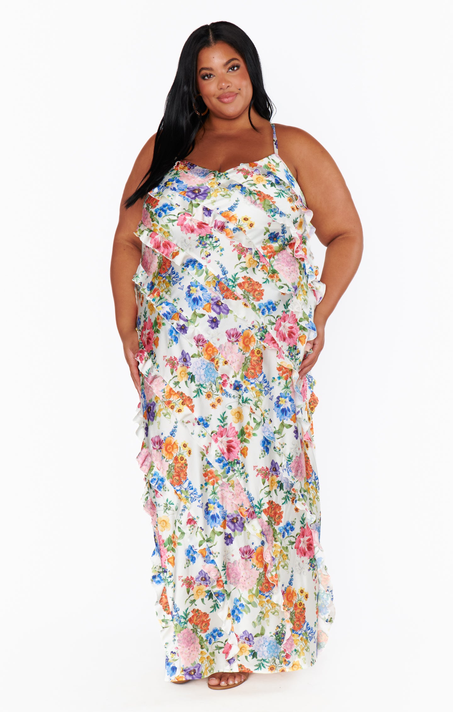 Floor Length Ruffle Dress for Bridesmaids & Weddings | Ivory Botanical Floral