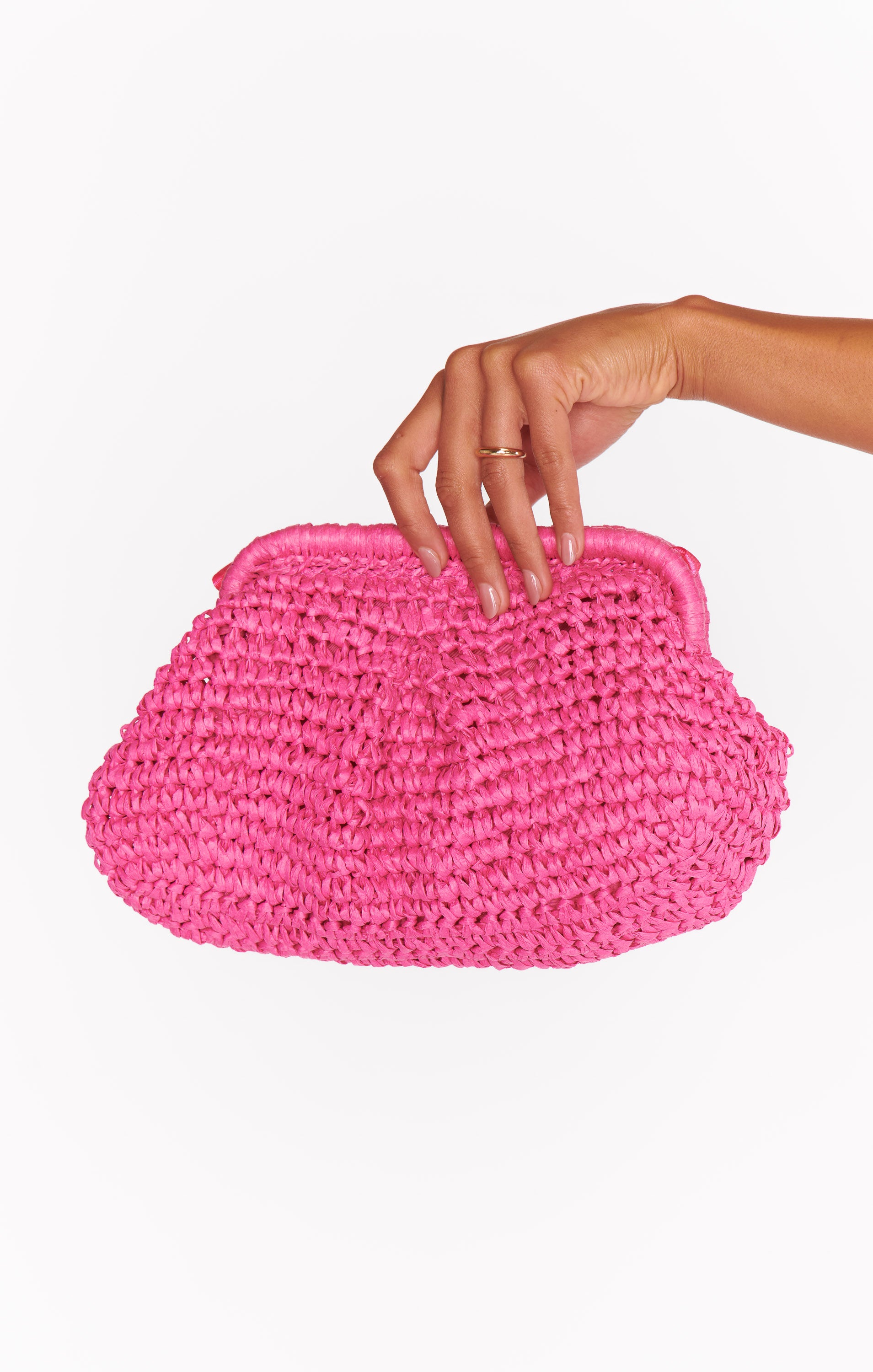 Structured Raffia Clutch with Magnetic Closure | Ria Hot Pink