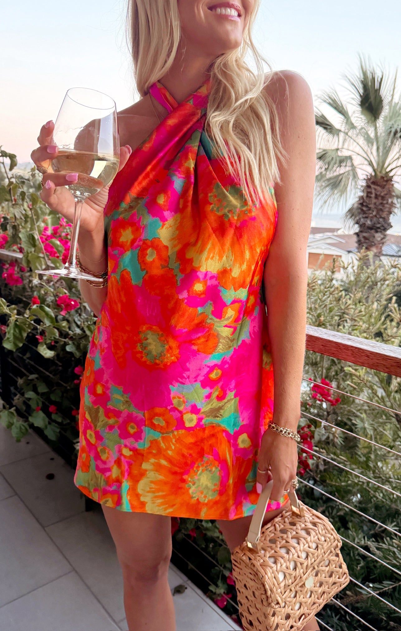 Bias-Cut Mini Dress with Tie Neck & Open Back | Miss Malibu