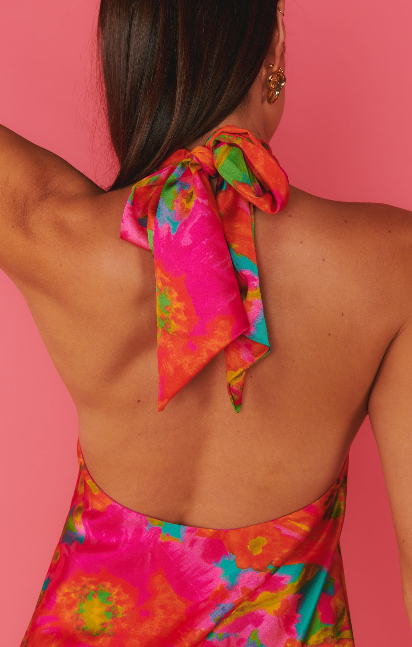 Bias-Cut Mini Dress with Tie Neck & Open Back | Miss Malibu