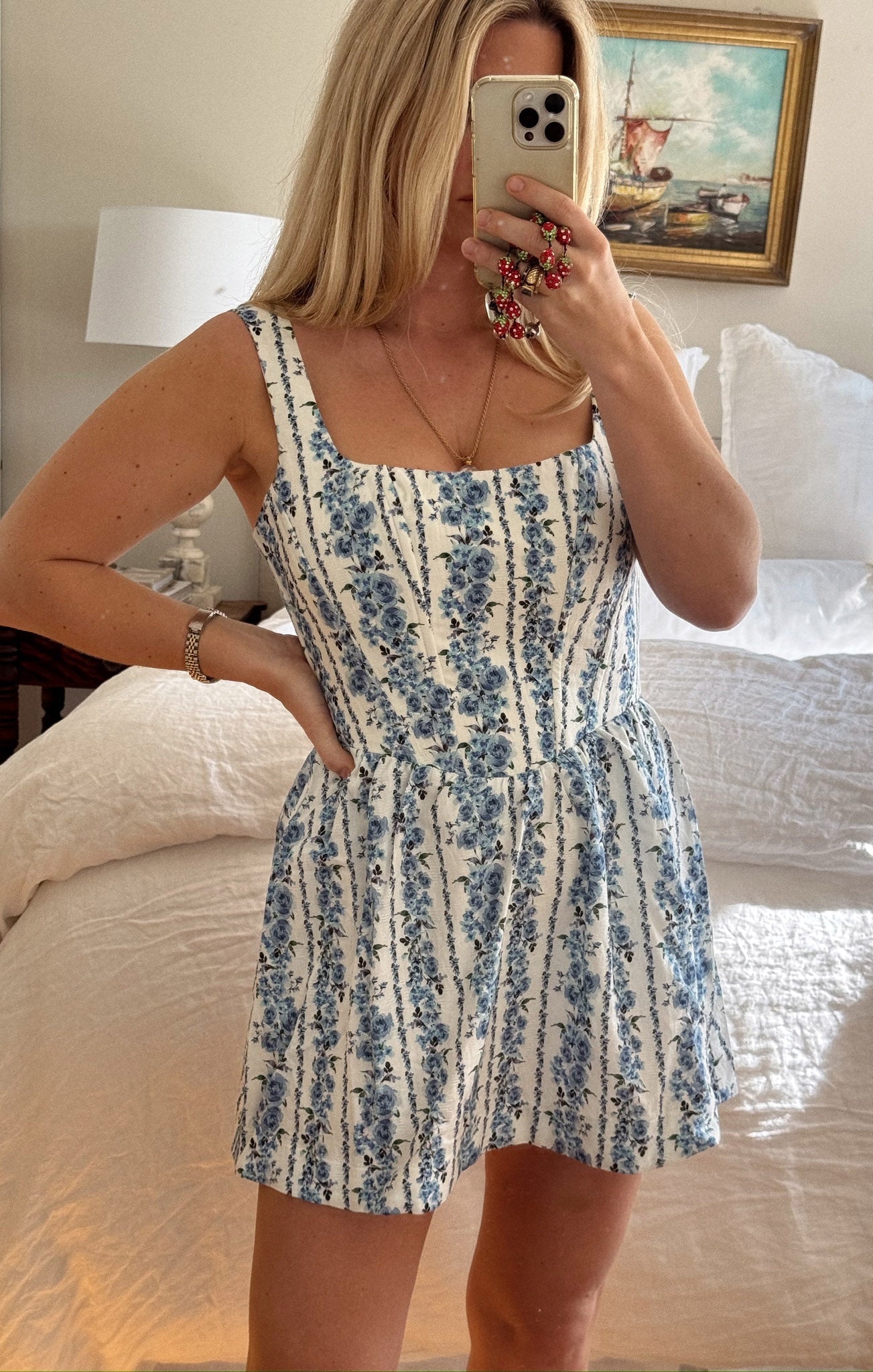 Mini Skort Dress with Built-in Shorts | Blue Bliss Stripe