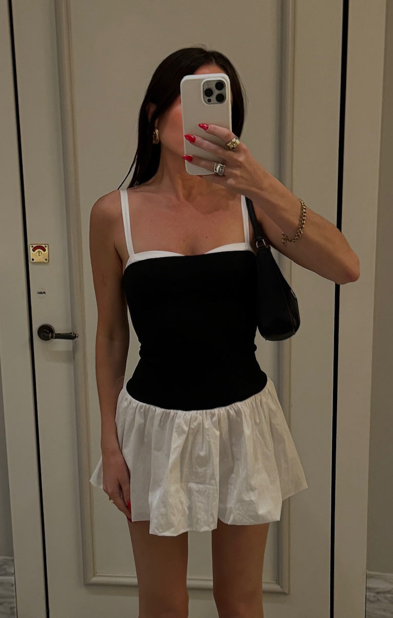 Mini Skort Dress with Built-in Shorts | Black & White Tiffany