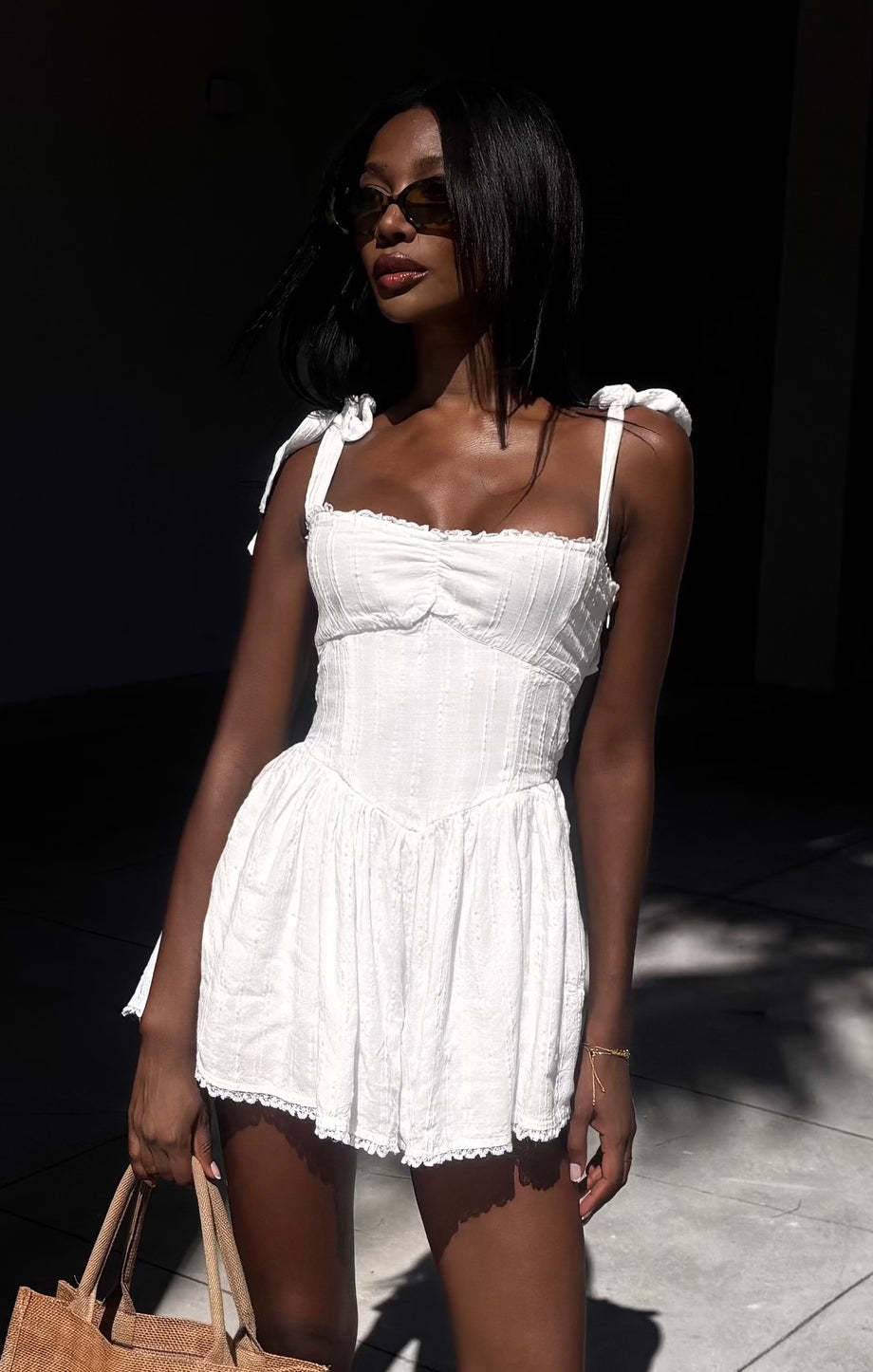 White Adjustable Strap Romper with Pockets | Regal Romper