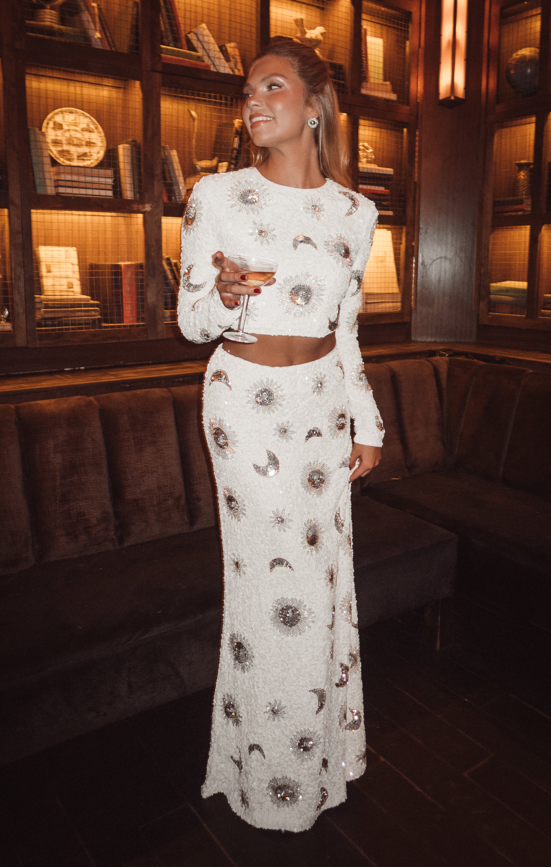 White Celestial Sequin Party Skirt | RSVP