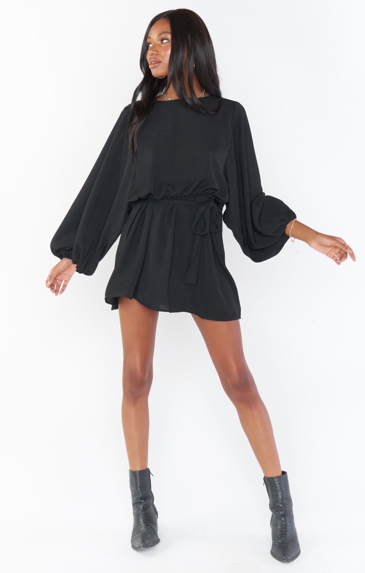 Little Black Dress with Bubble Sleeves & Elastic Waist | Larissa