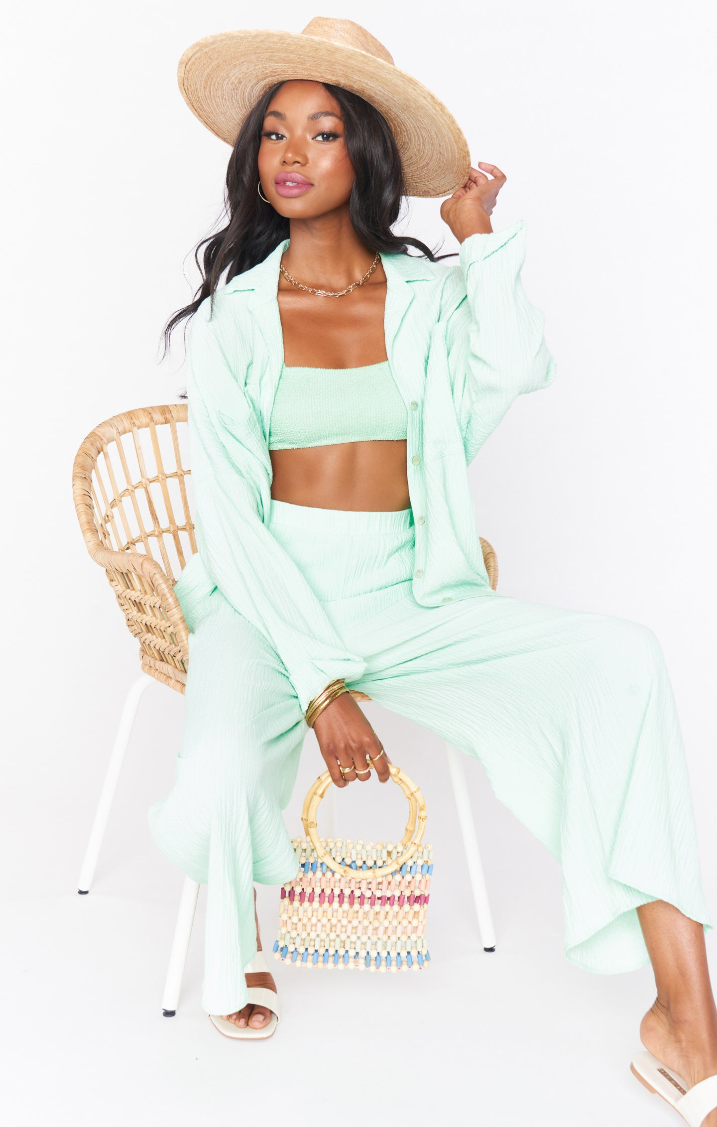 Green Melon Scrunch Bikini Top with Adjustable Straps | Destin