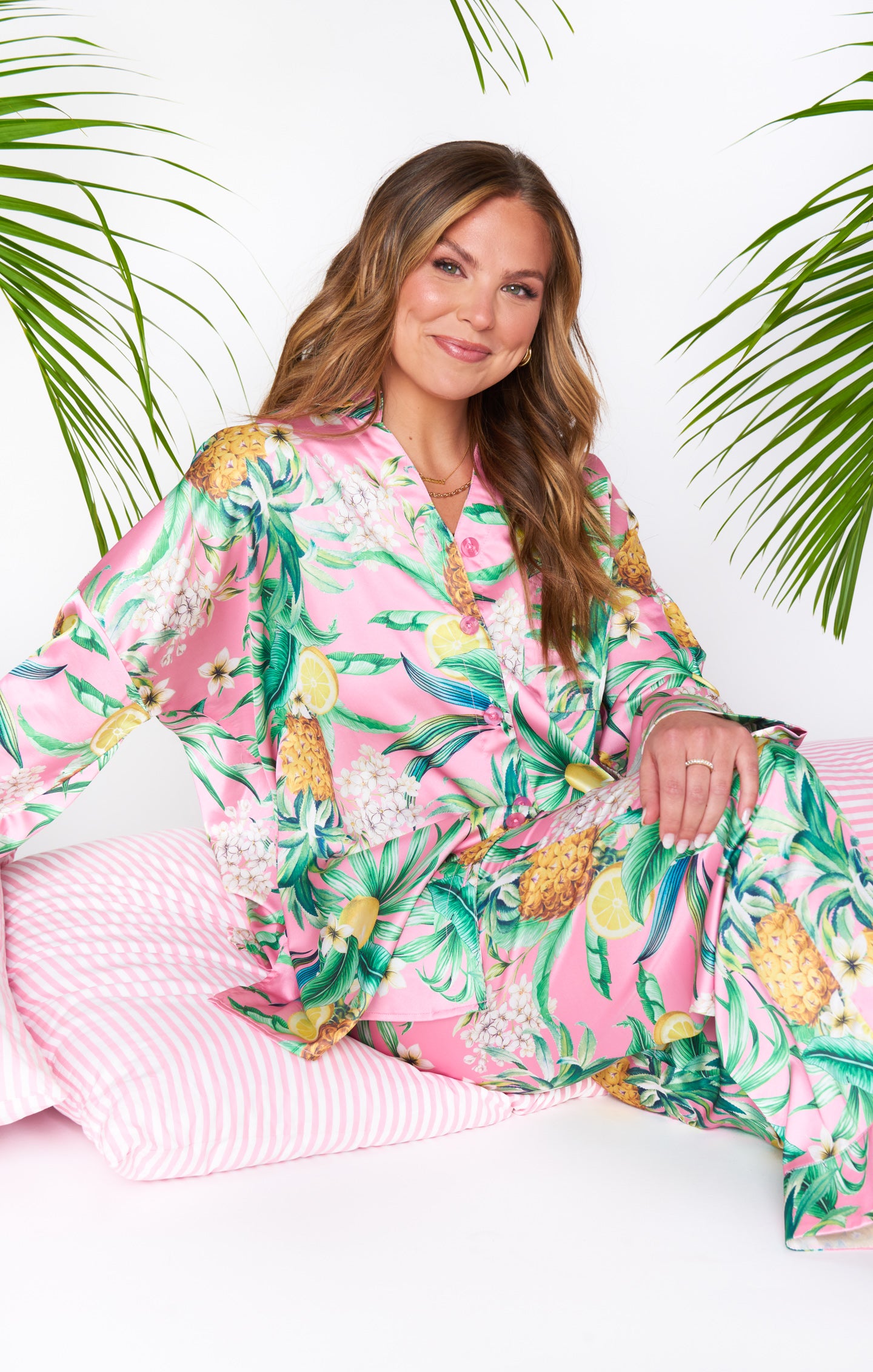 Pineapple Print Pajama Set with Button-Down Top | Hannah's Dream