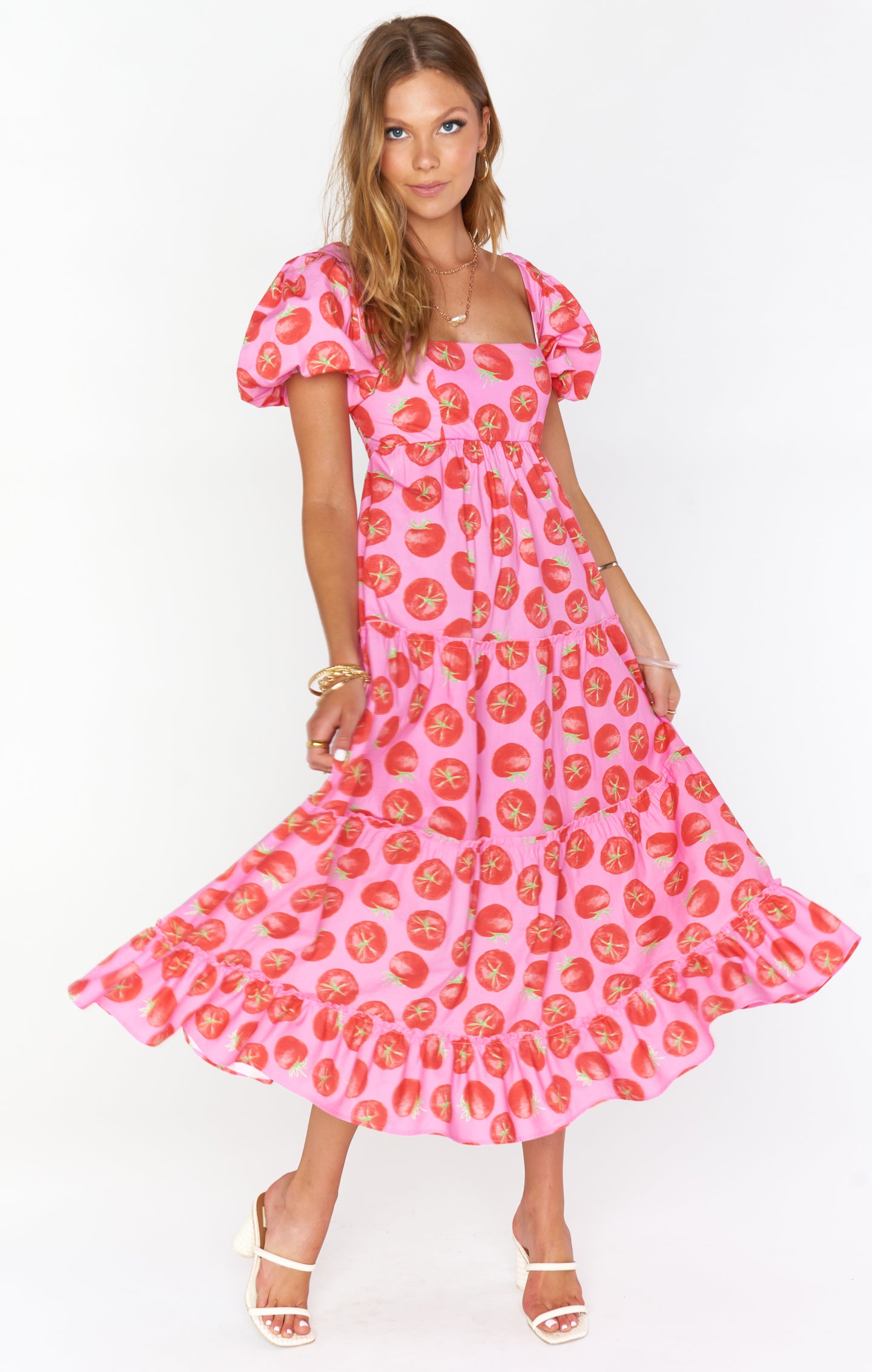 Boho Square Neck Midi Dress with Puff Sleeves | Linds