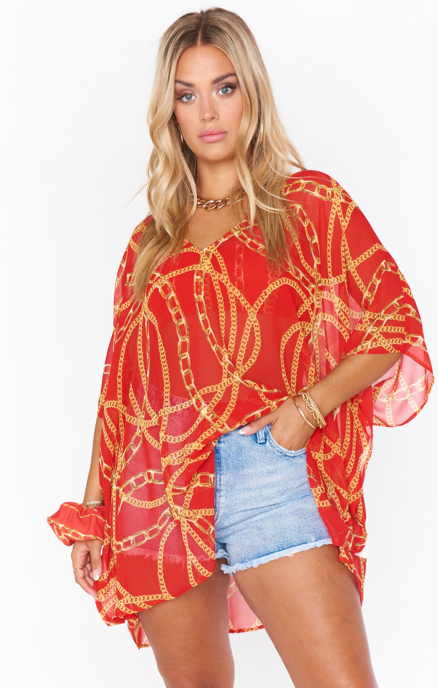 Red Chain Print Tunic for Women | Mu Classic Peta