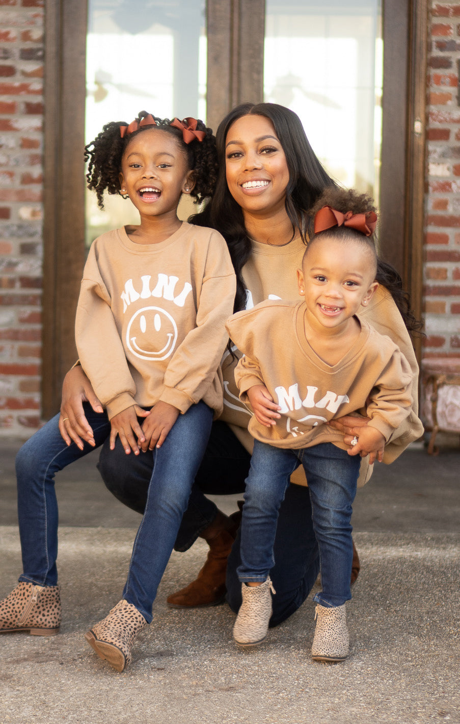 Comfy Tan Crewneck Sweatshirt for Moms | Stanley Smile Mama Graphic