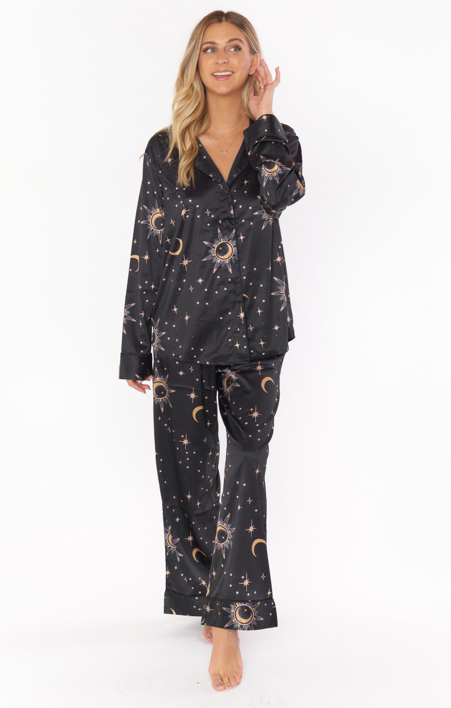 Classic Navy Celestial Pajama Set with Drawstring Waist | Lucky Stars