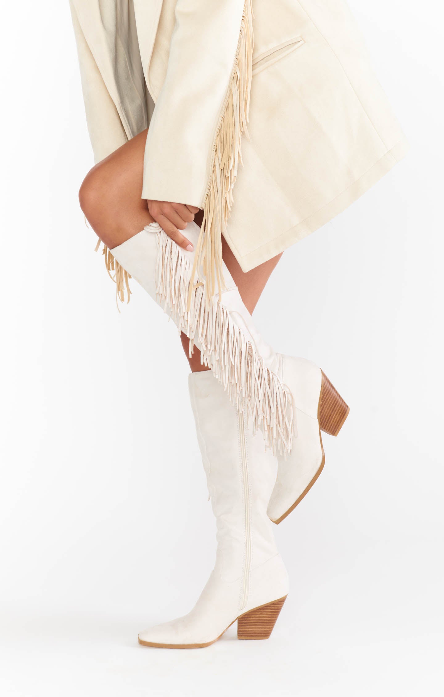 Cream Suede Fringe Boots for Women | Billini Ceylan