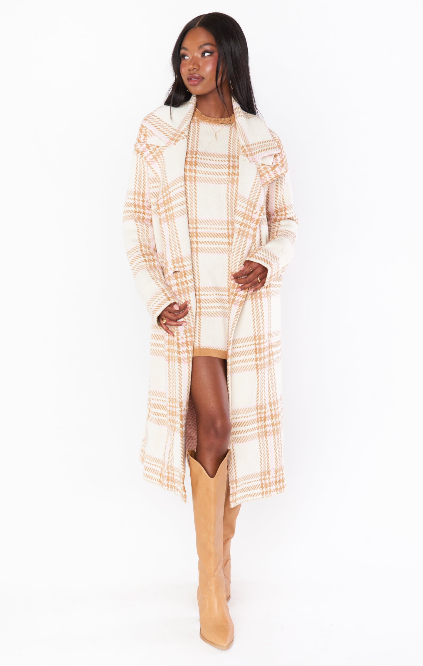 Oversized Plaid Sweater Jacket with Front Pockets | Melrose Knit