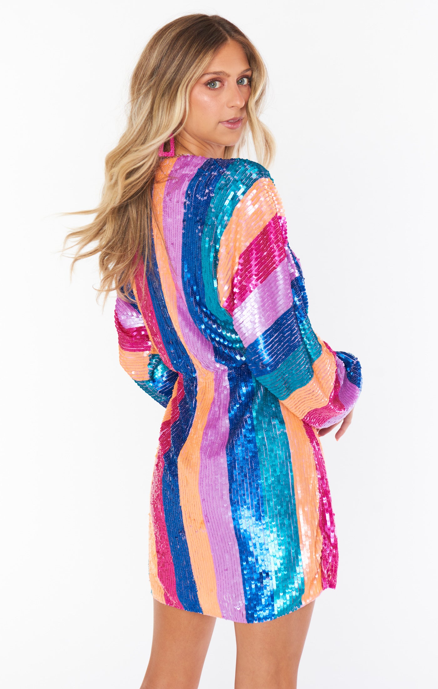 Neon Sequin Mini Dress with Puff Sleeves | Kidman