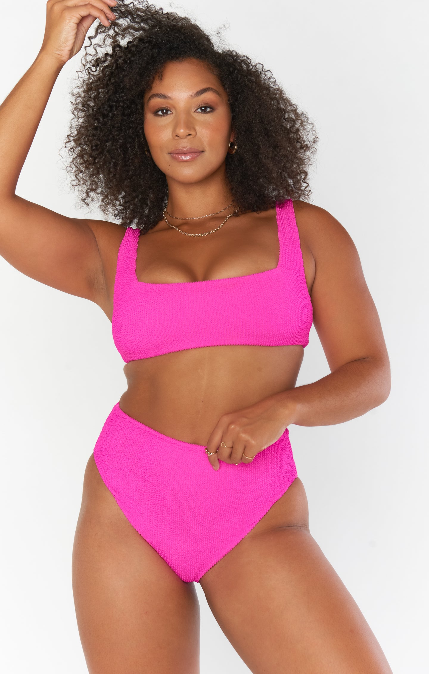 Hot Pink Scrunch Bikini Top for Women | Adjustable & Supportive